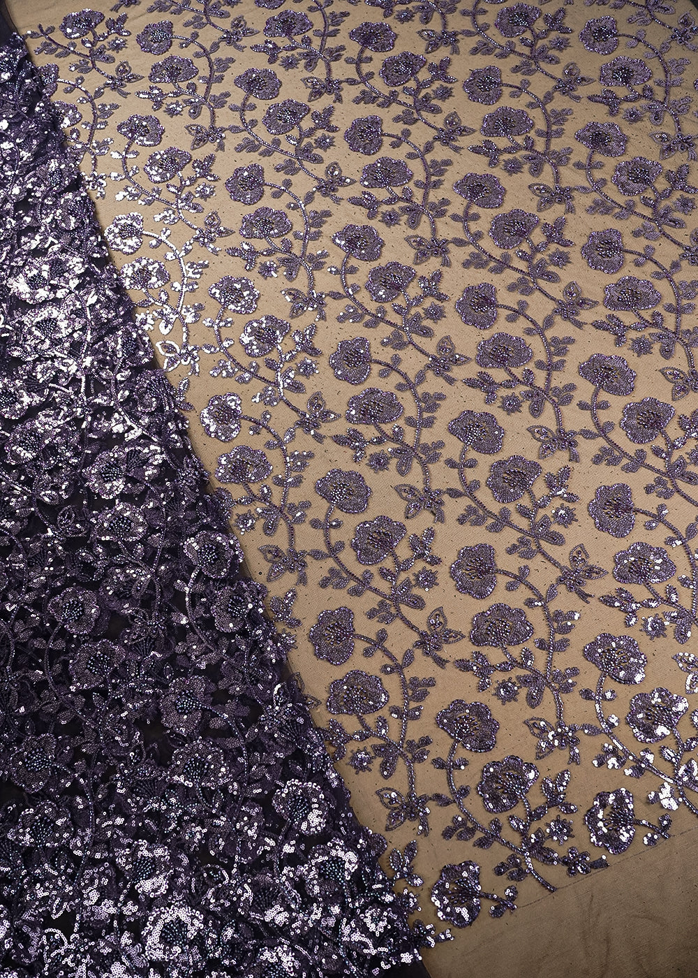 Graphite Purple Imported Net Fabric with Allover Bead, Sequins and Katdana Work 19713