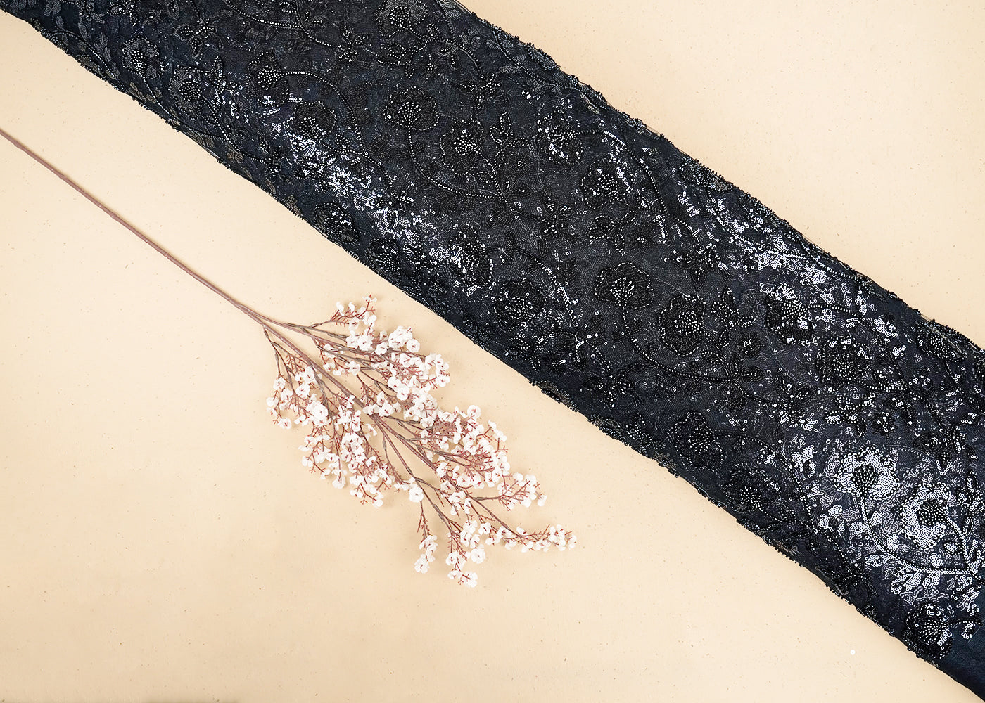 Unnati Malhakar Inspired Edition | Black Embroidered Imported Net Unstitched Fabric 19715