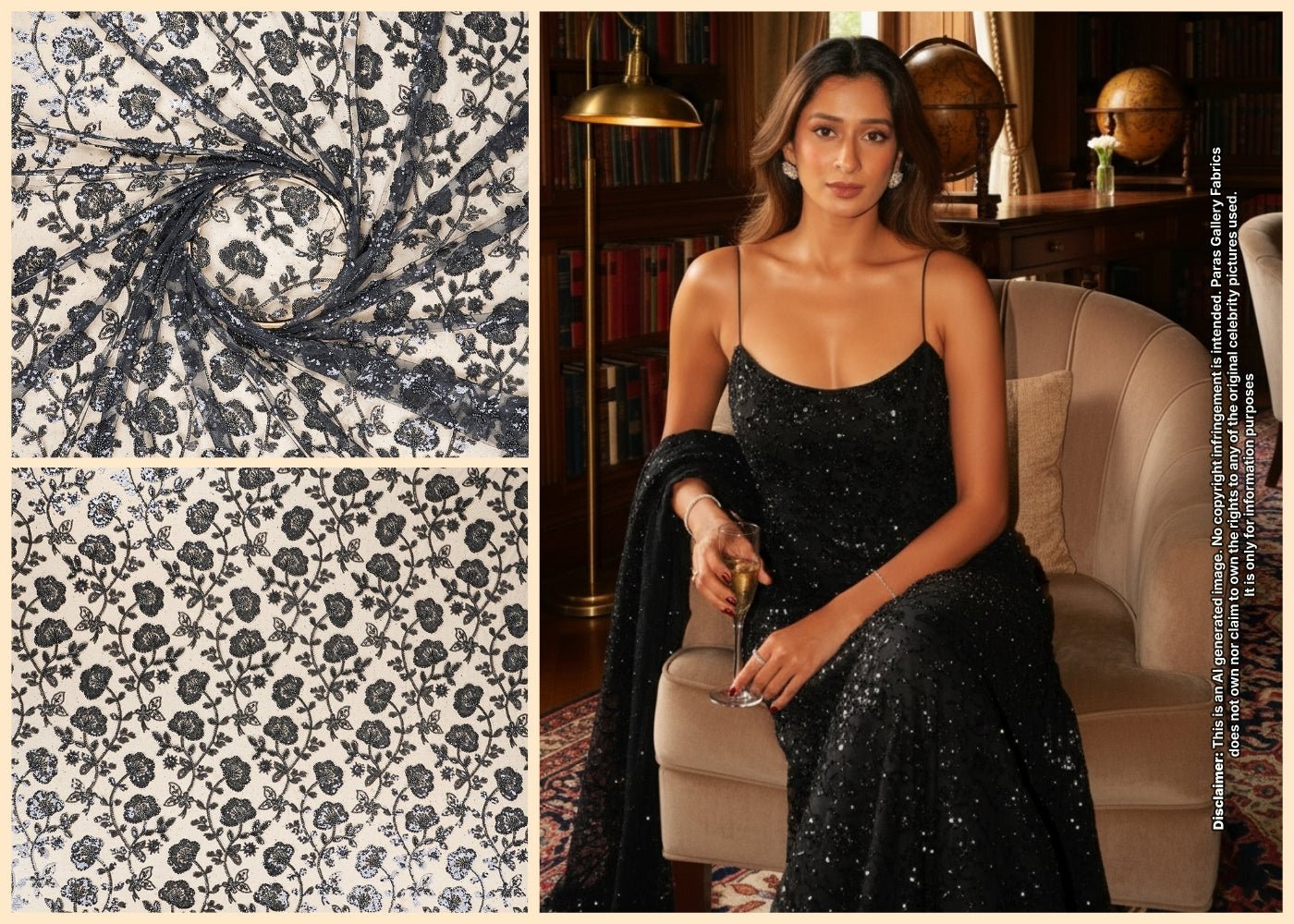 Unnati Malhakar Inspired Edition | Black Embroidered Imported Net Unstitched Fabric 19715