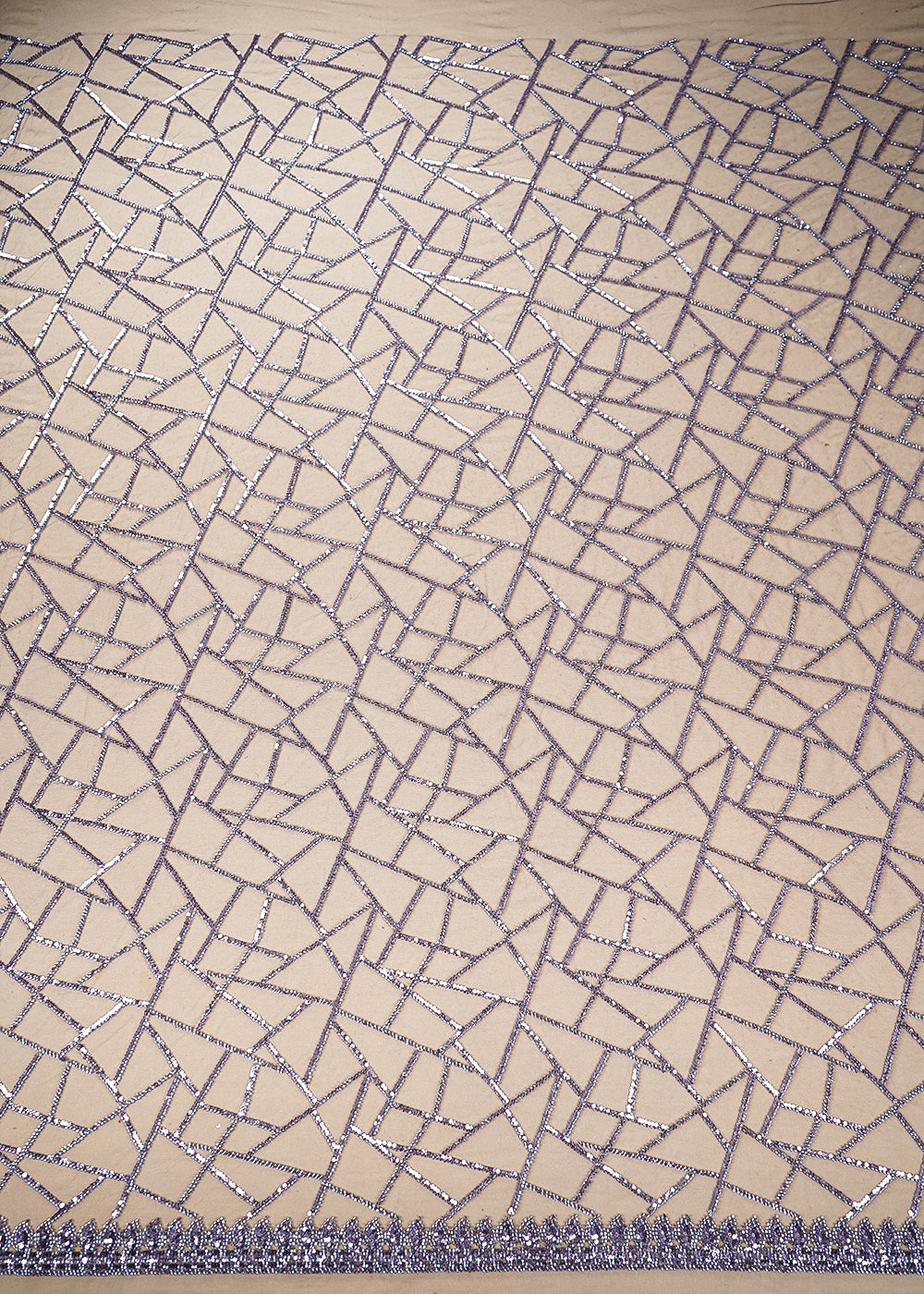 Graphite Purple Imported Net Fabric with Allover Sequins and Bead Work with One-Side Border 19718