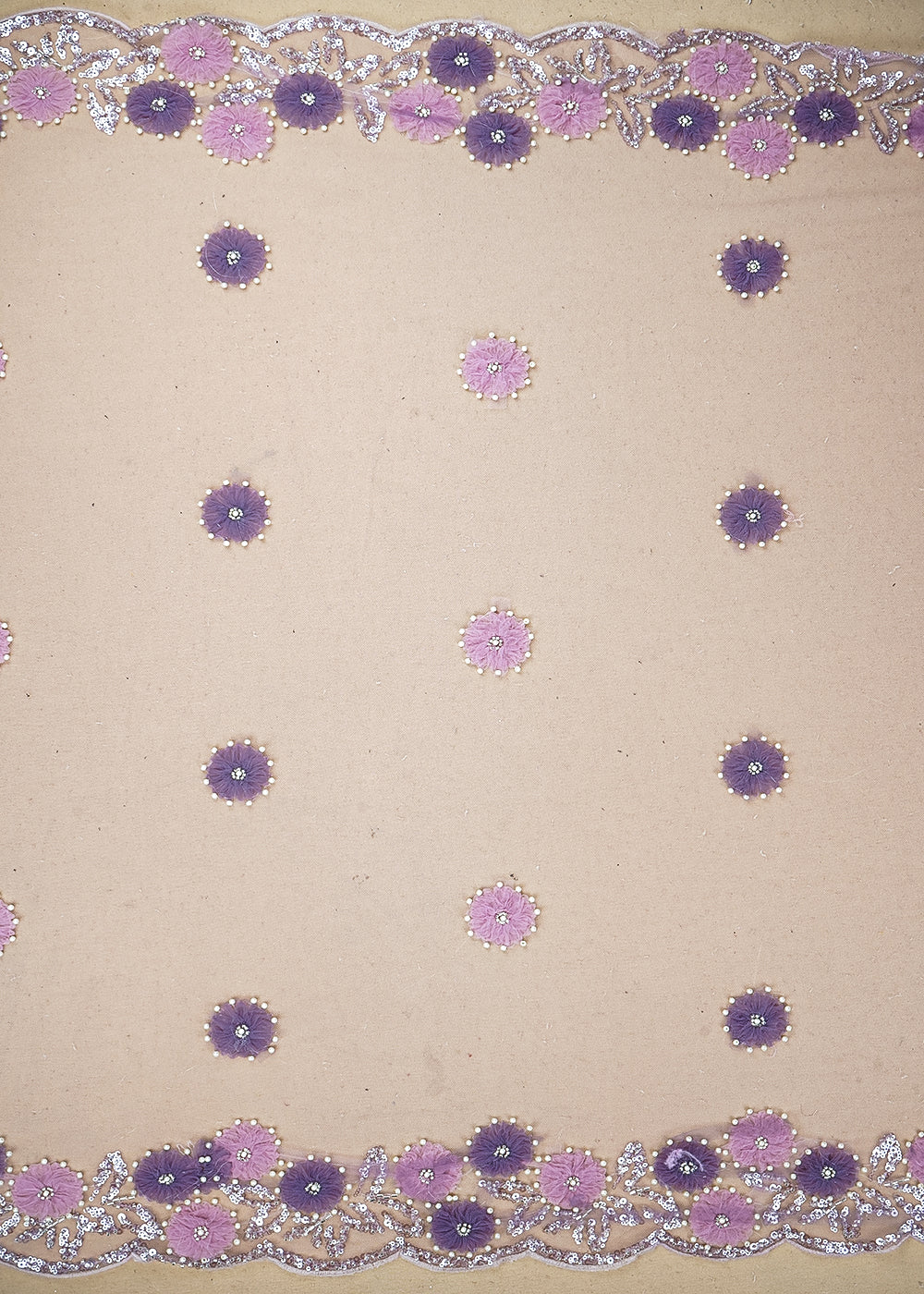 Purple Imported Net Fabric with Allover Ribbon Work, Katdana & Bead Work with Two-Side Border 19725