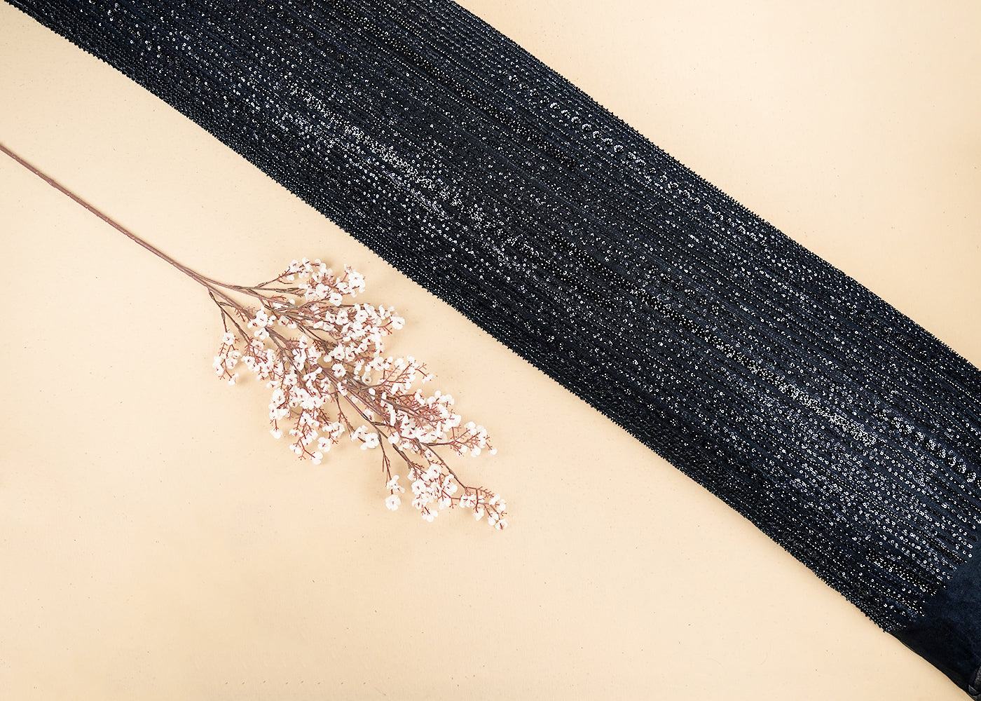 Black Imported Net Fabric with Allover Bead & Sequins Work 19727