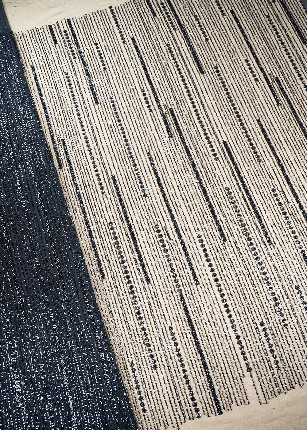 Black Imported Net Fabric with Allover Bead & Sequins Work 19727