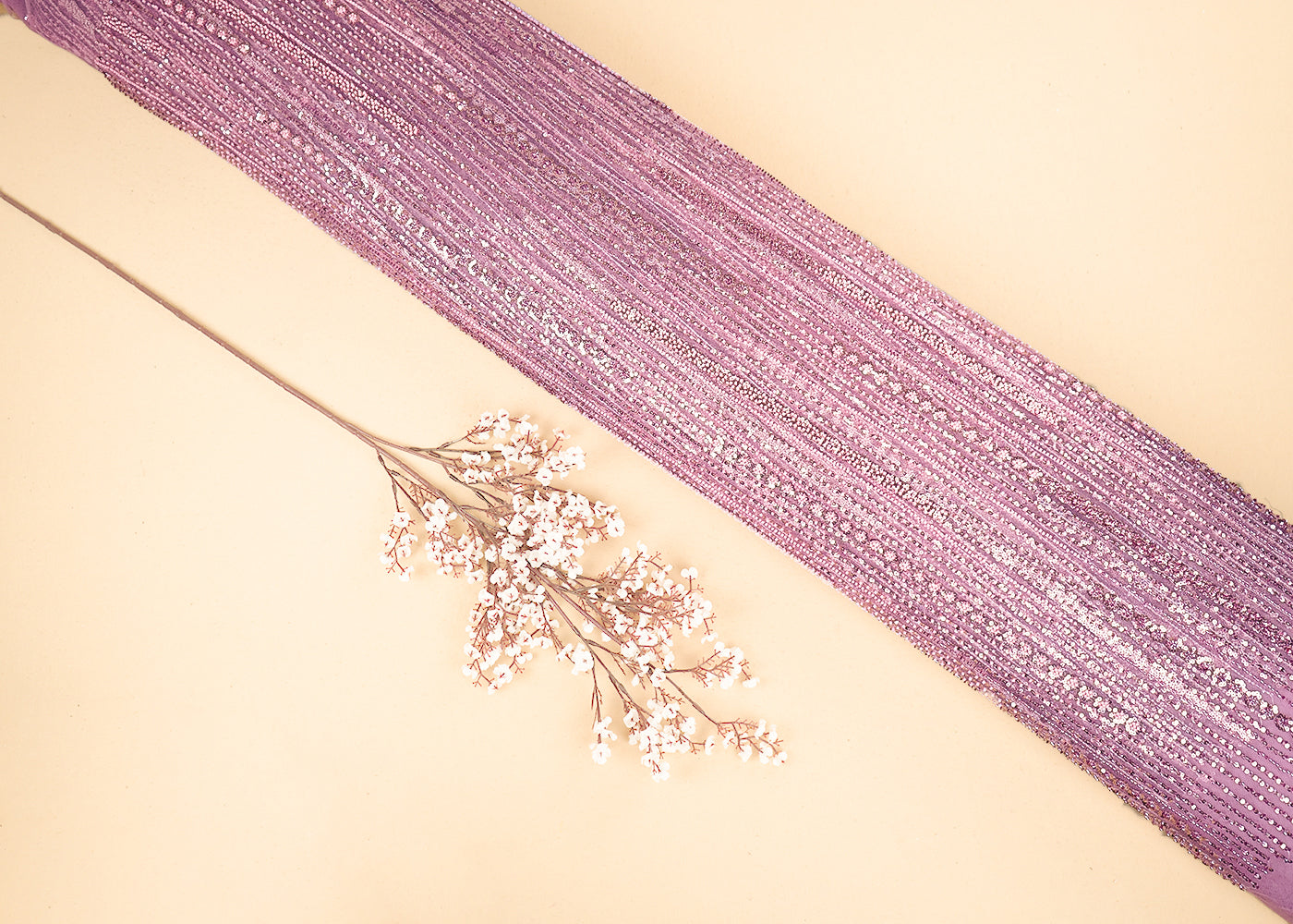 Pink Imported Net Fabric with Allover Bead & Sequins Work 19729