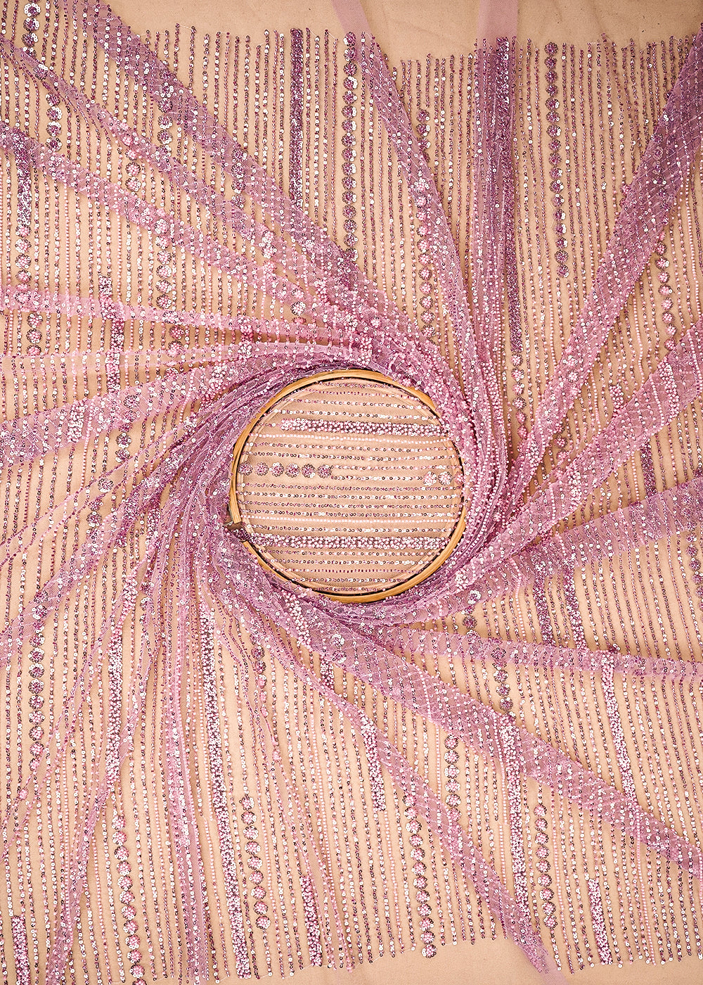 Pink Imported Net Fabric with Allover Bead & Sequins Work 19729