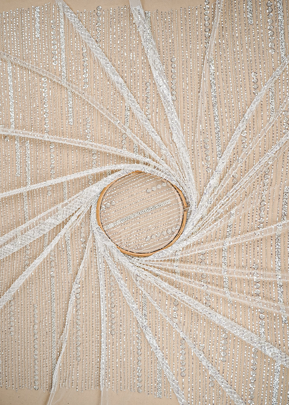 White Imported Net Fabric with Allover Sequins and Bead Work 19730