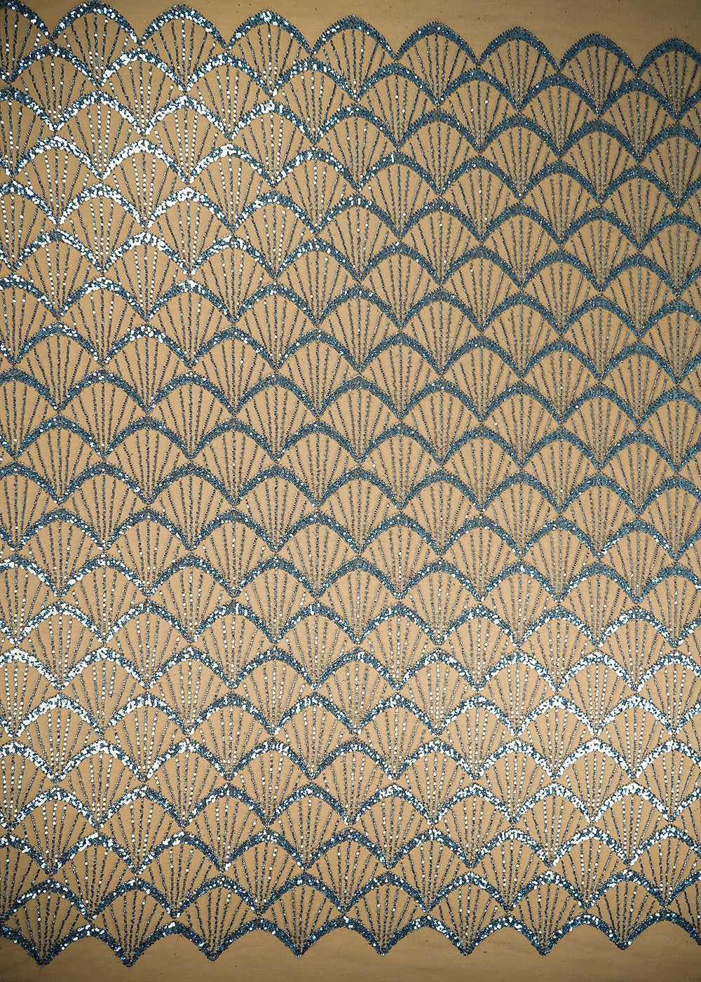 Blue Imported Net Fabric with Allover Bead & Sequins Work 19732