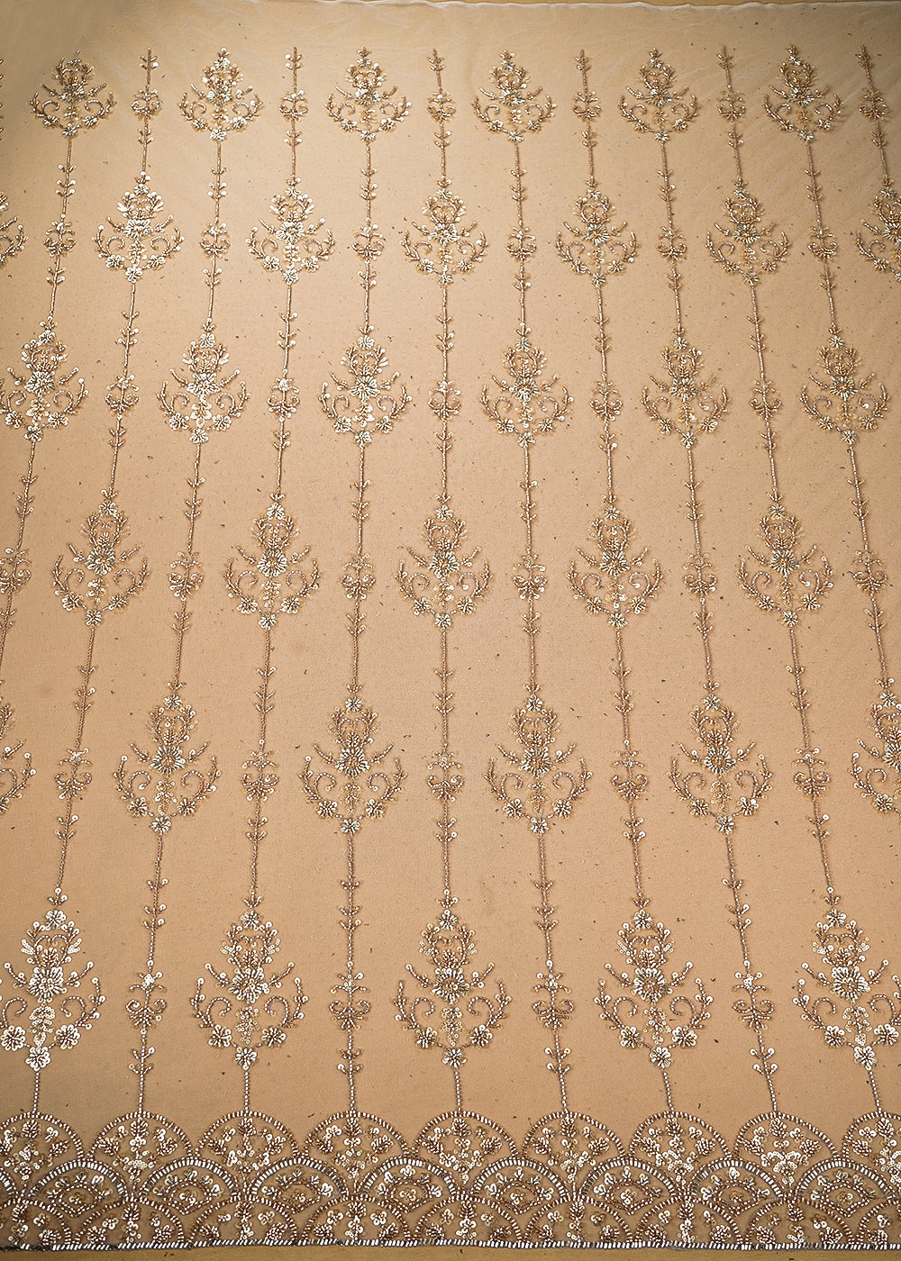 White & Lavender Imported Net Fabric with Allover Sequins, Katdana, Bead Work and One-Side Border 19737