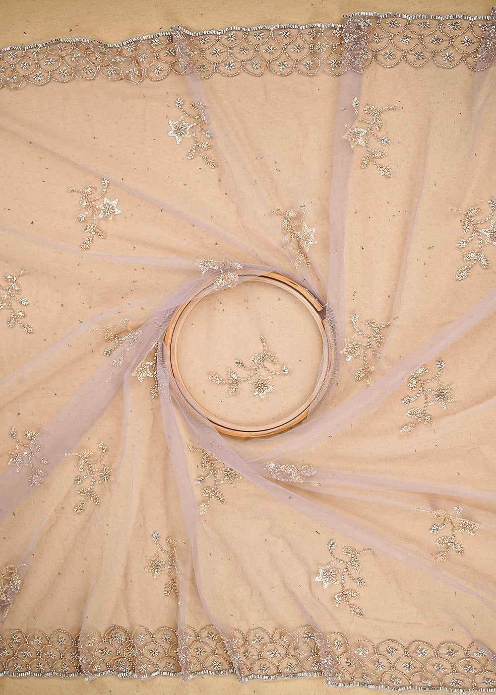 Lavender Imported Net Fabric with Allover Sequins, Katdana, Bead Work and Two-Side Border 19749