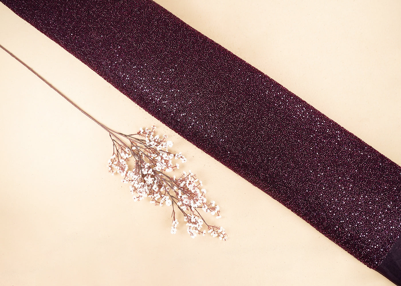 Wine Imported Net Fabric with Allover Sequins and Bead Work 19750