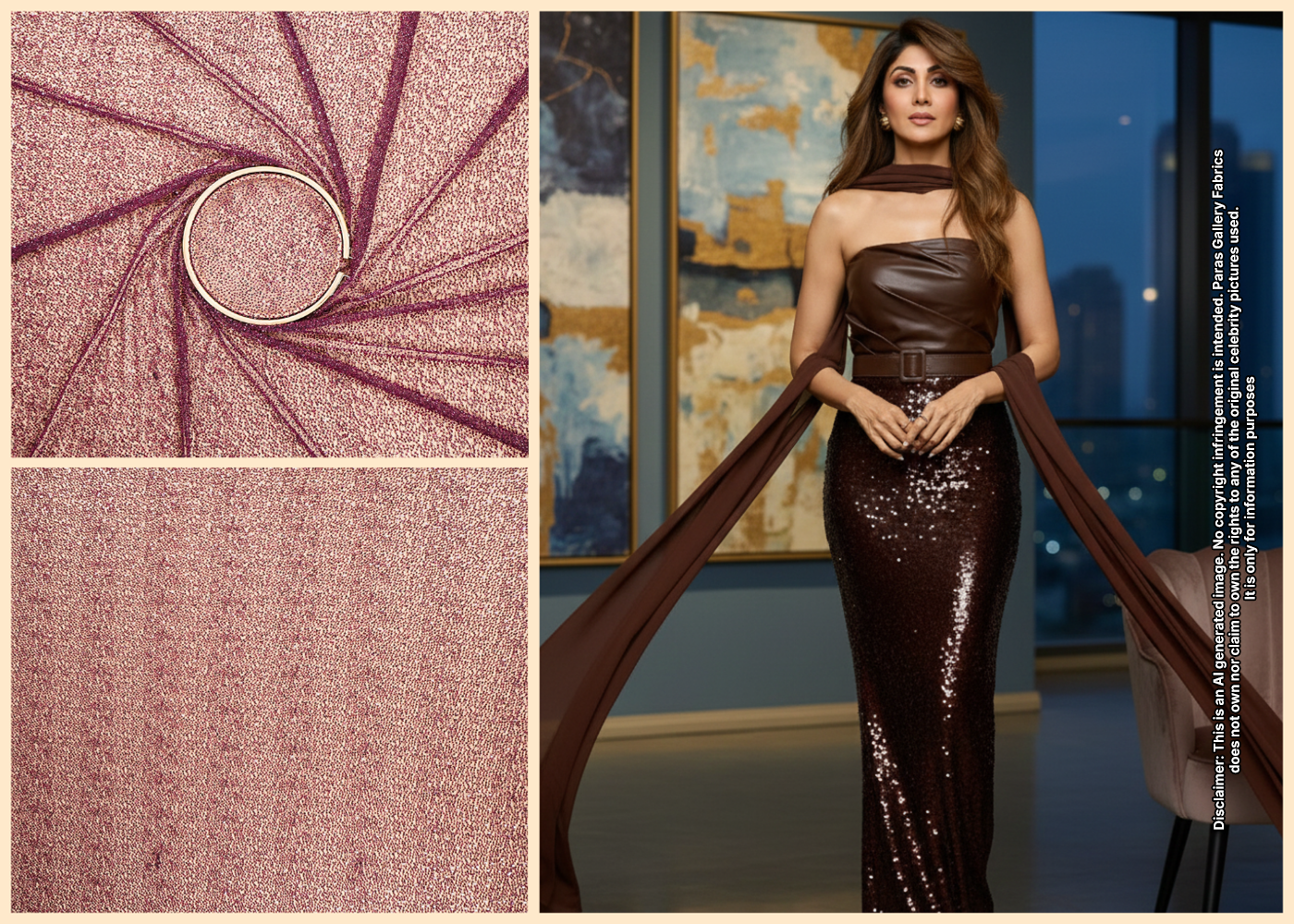 Shilpa Shetty Inspired Edition | Wine Embroided Imported Net Unstitched Fabric 19750