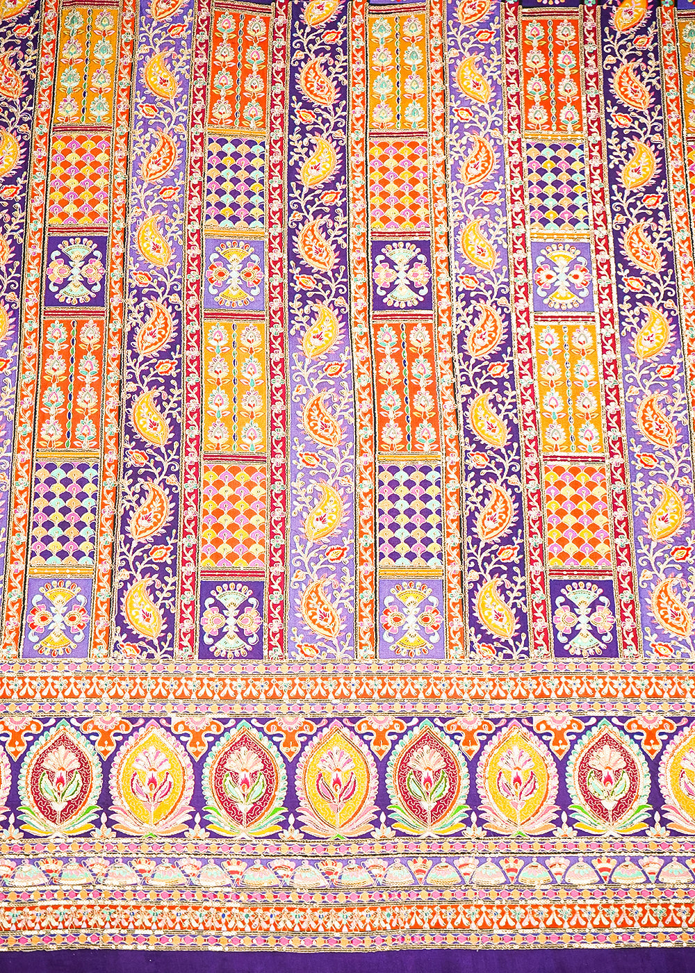 Purple Crepe Fabric with Allover Traditional Print and Sequins Zari Work with One-Side Border 19763