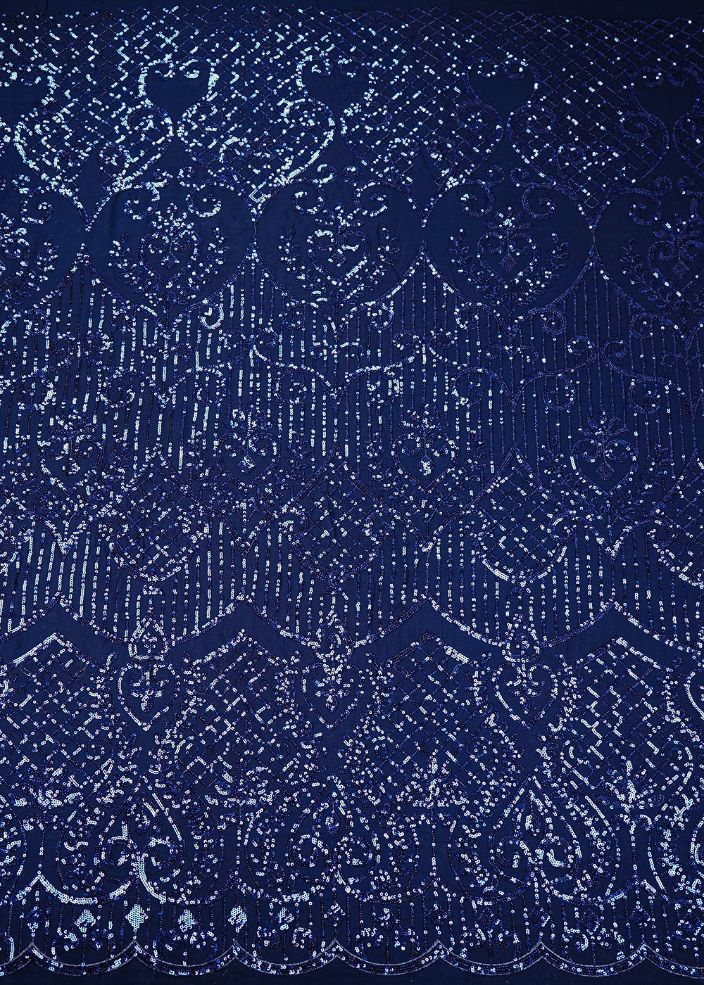 Navy Blue Georgette Fabric with Allover Sequins Work and One-Side Scalloped Border 19768