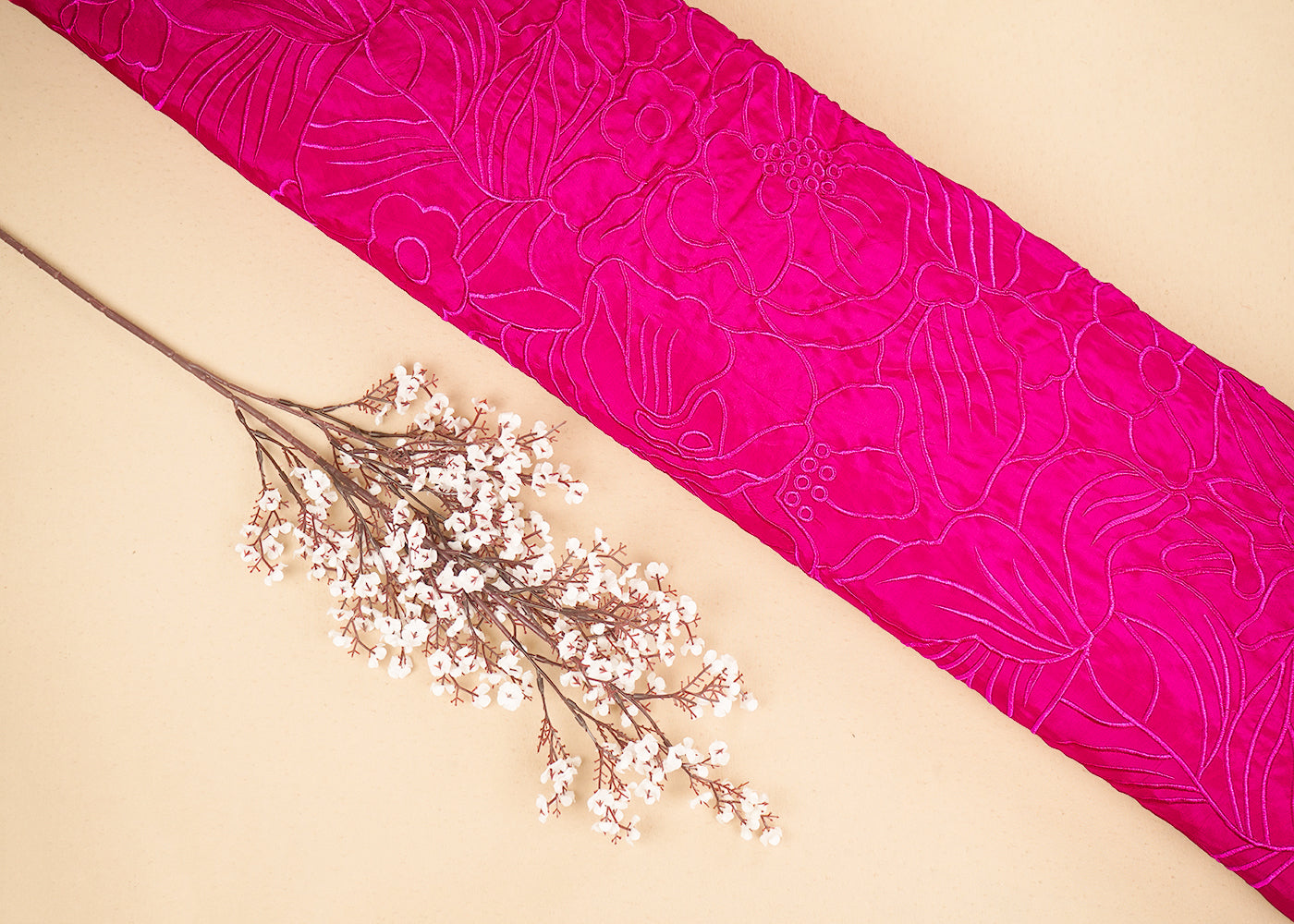 Pink Organza Fabric with Allover Thread Work 19769