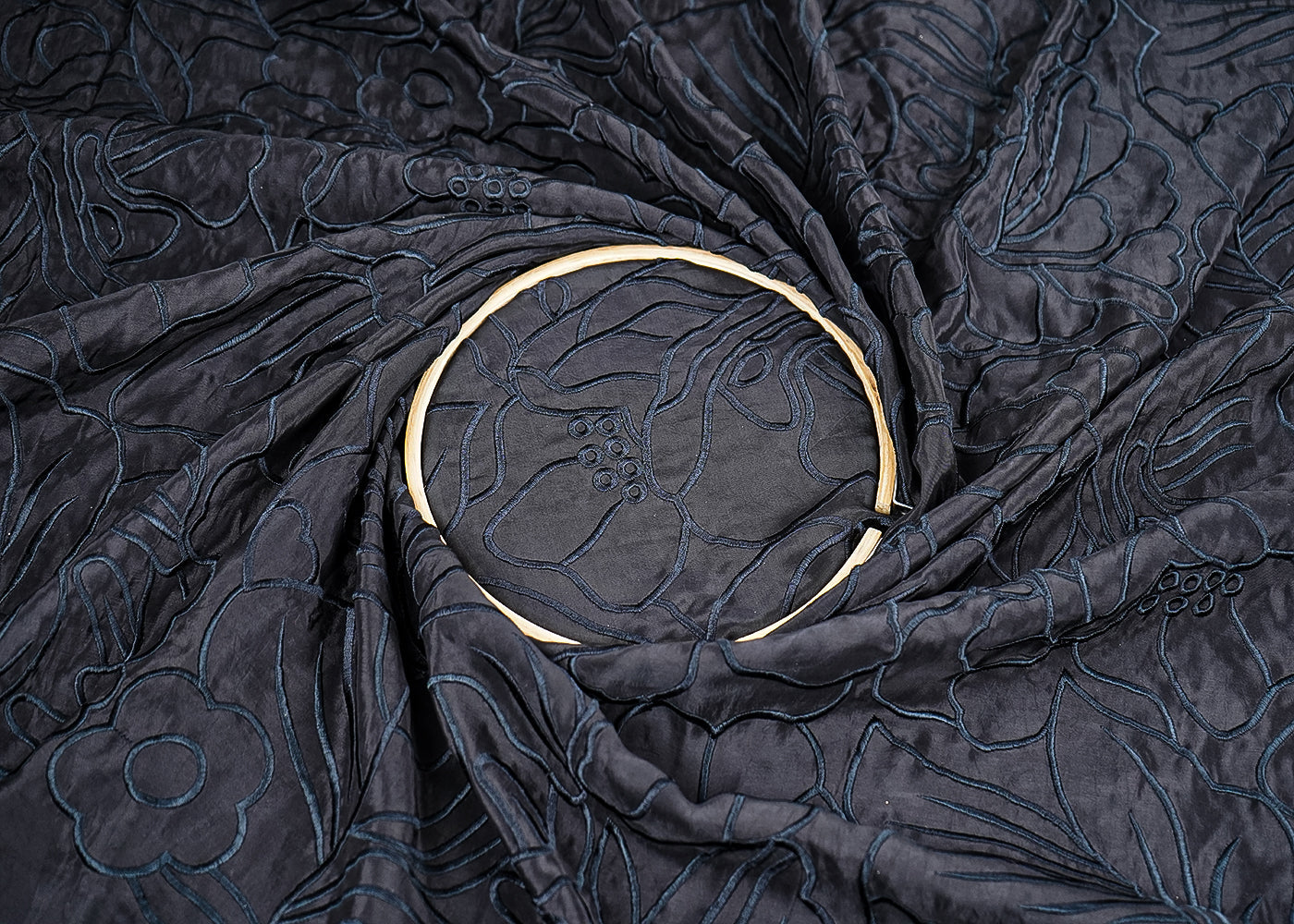 Black Organza Fabric with Allover Thread Work 19770