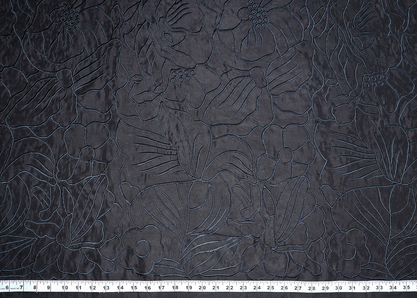 Black Organza Fabric with Allover Thread Work 19770