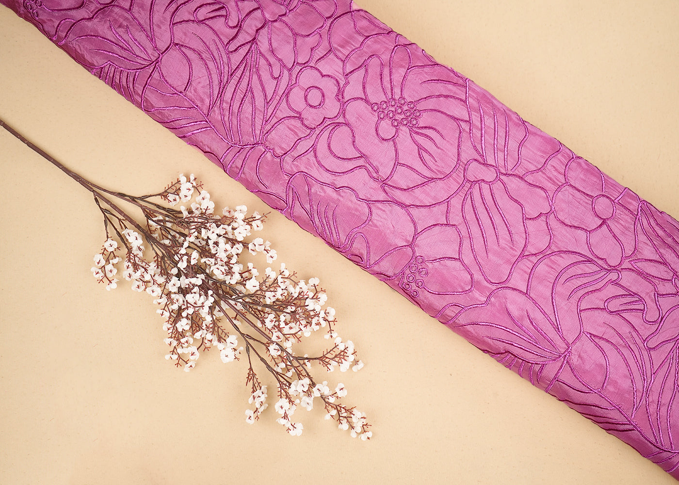 Onion Organza Fabric with Allover Thread Work 19772