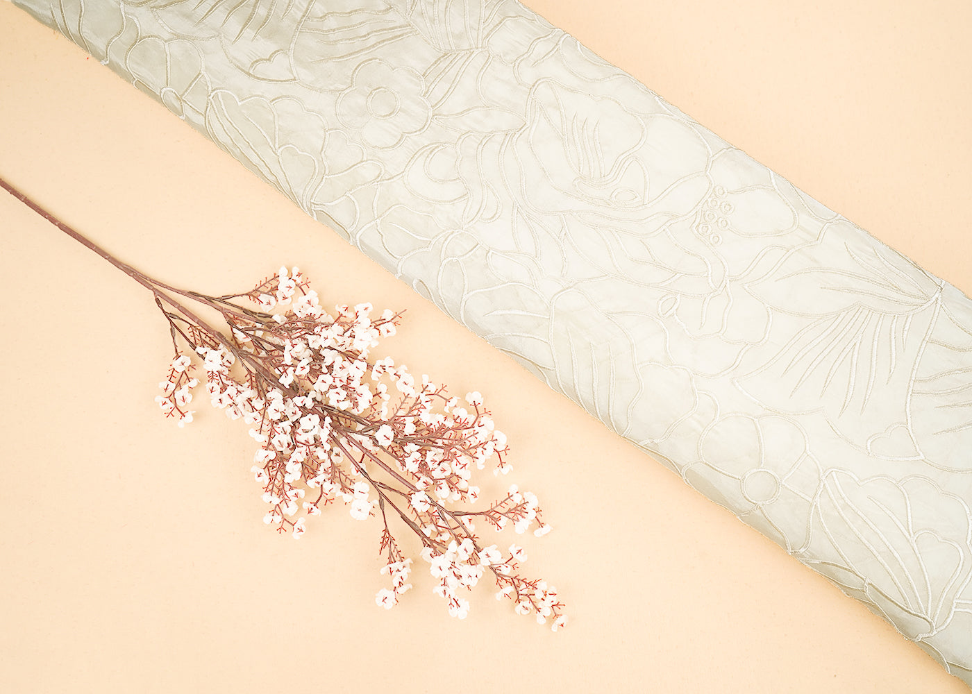 Cream Organza Fabric with Allover Thread Work 19773