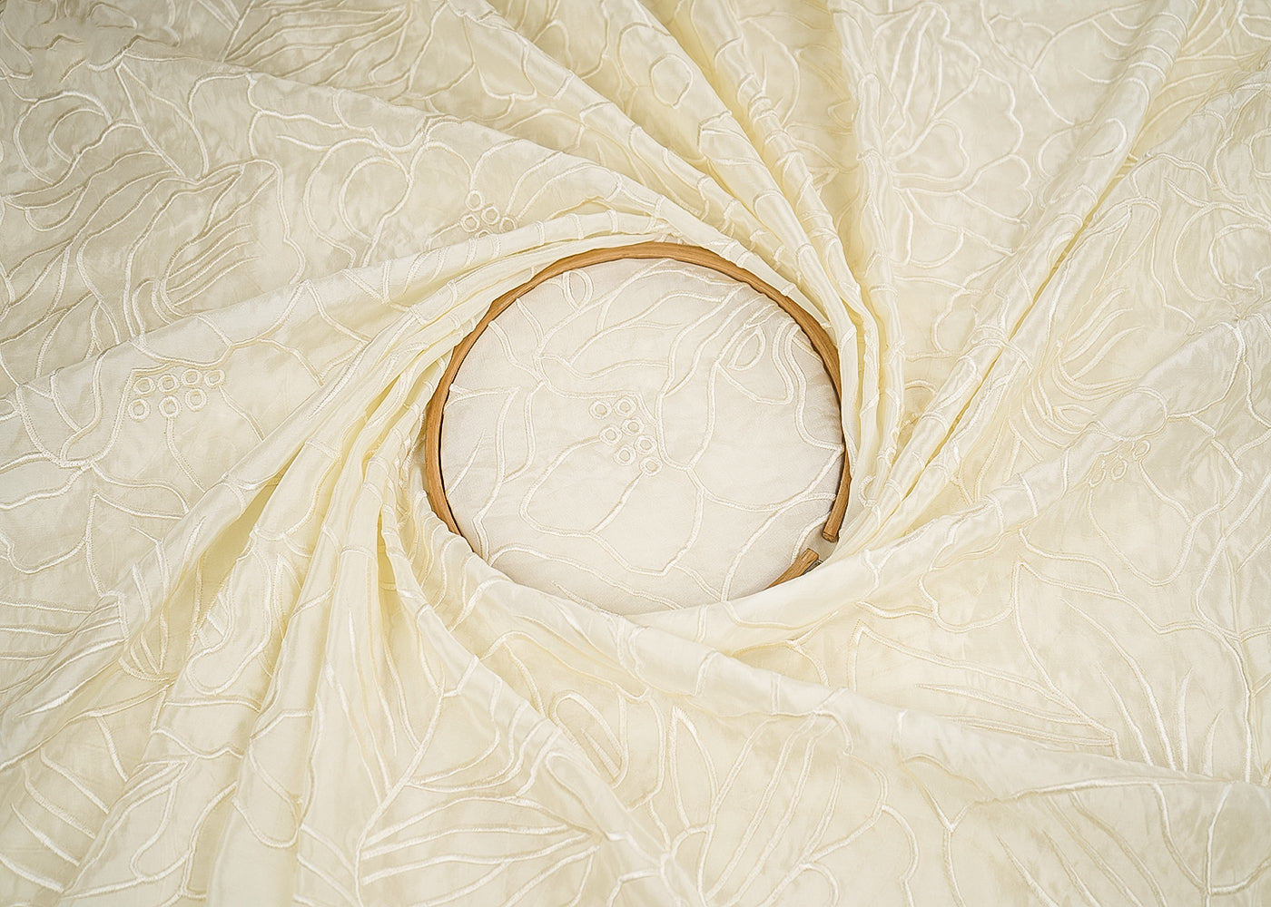 Cream Organza Fabric with Allover Thread Work 19773