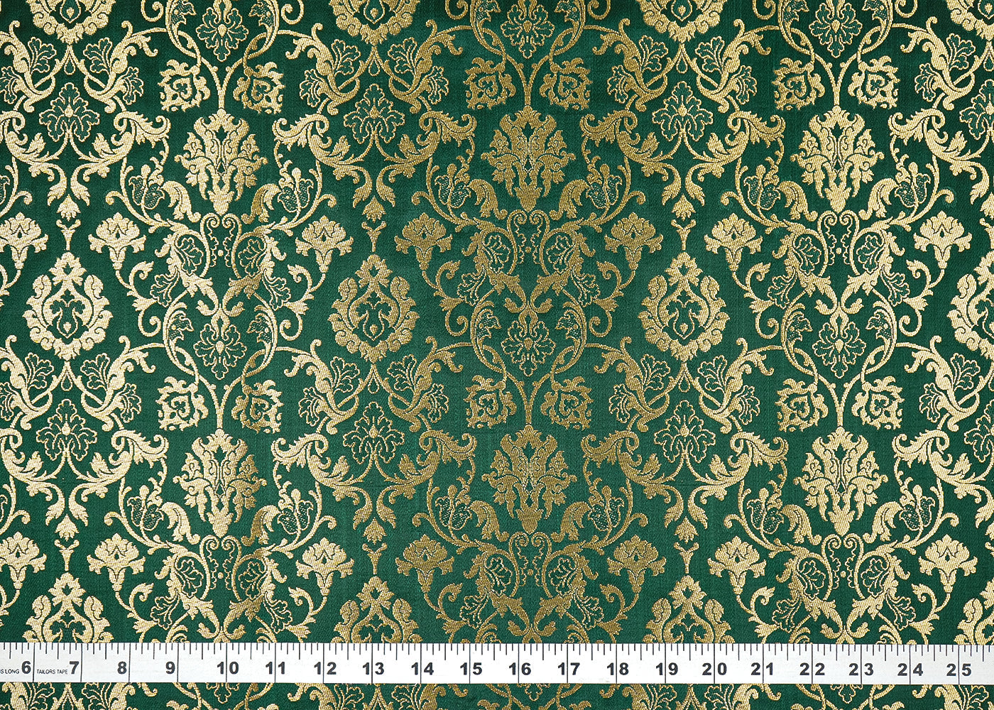 Bottle Green Banarasi Brocade Fabric with Allover Golden Zari Handloom 19777