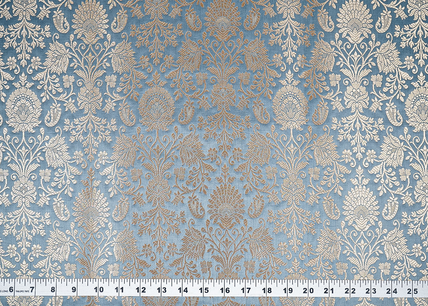 Cool Grey Banarasi Brocade Fabric with Allover Golden Zari Handloom 19778