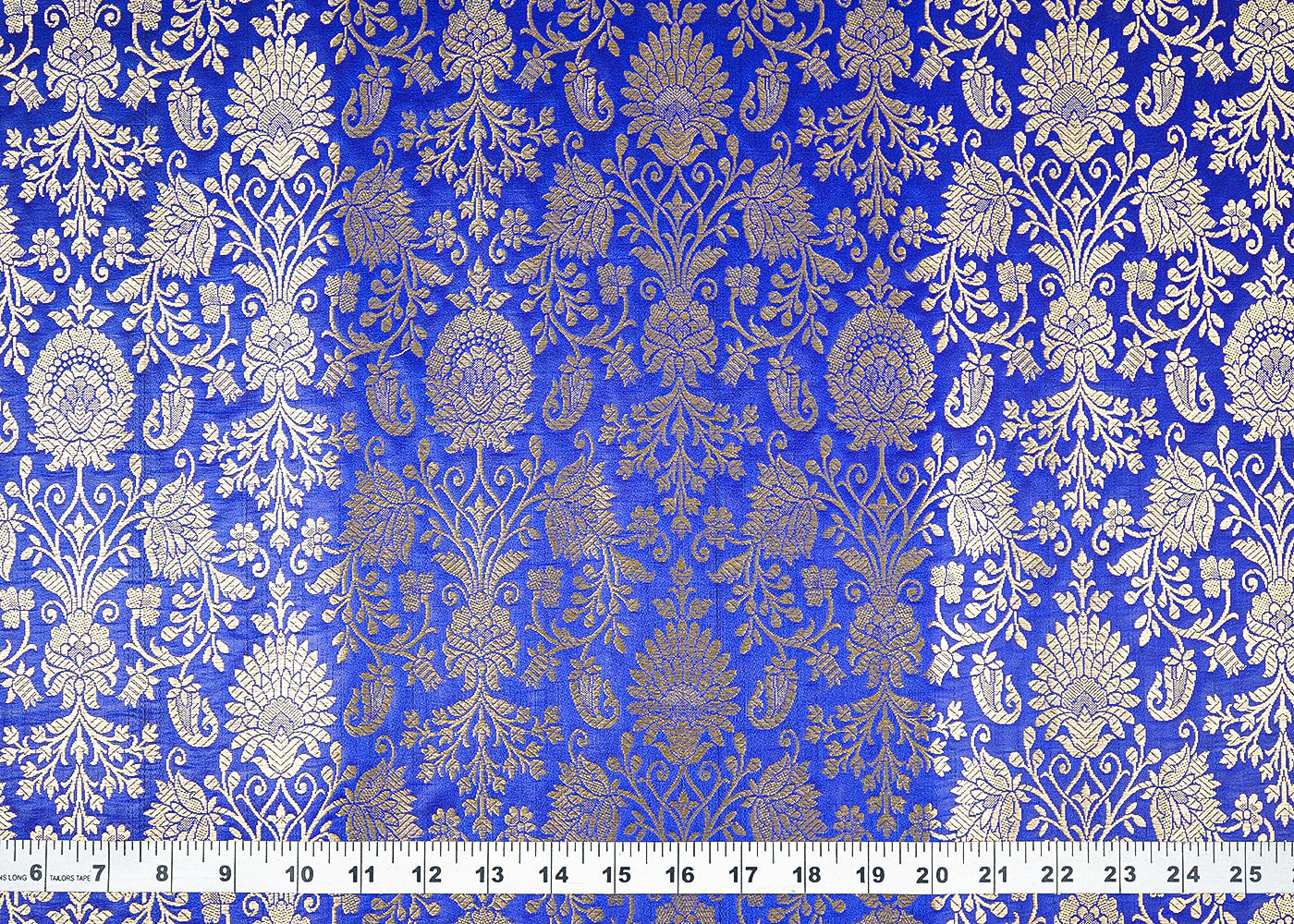 Royal Blue Banarasi Brocade Fabric with Allover Golden Zari Handloom 19779
