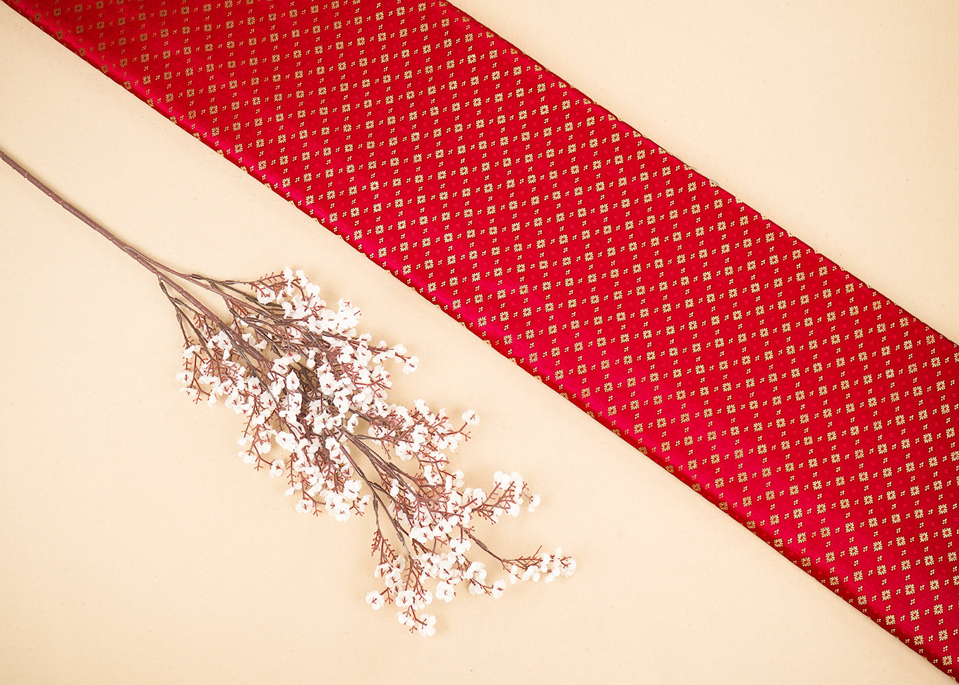 Red Banarasi Brocade Fabric with Allover Golden Zari Handloom 19784