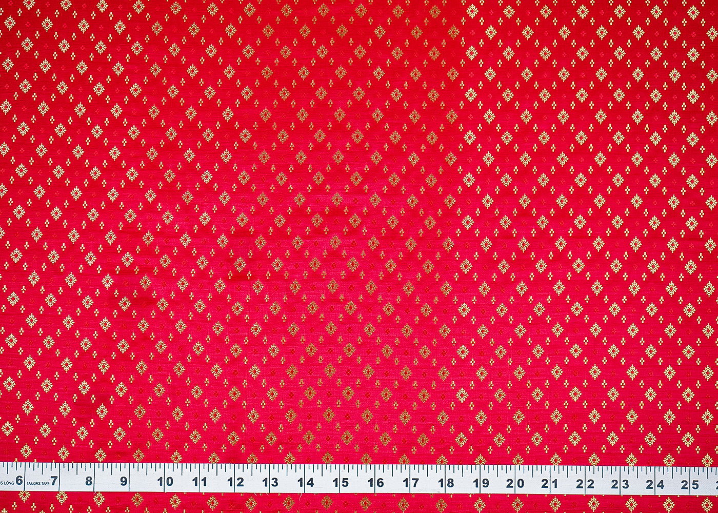 Red Banarasi Brocade Fabric with Allover Golden Zari Handloom 19784