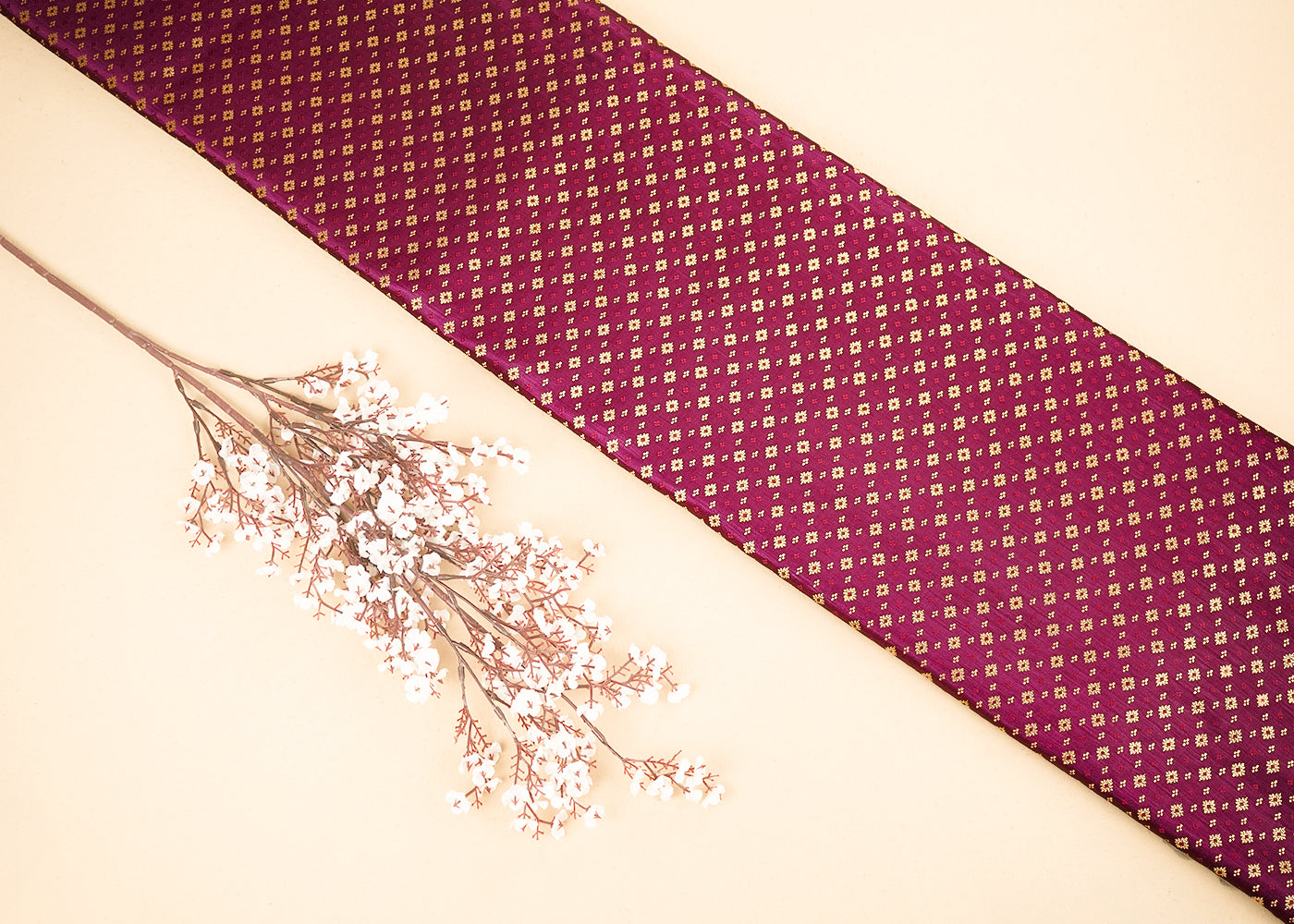 Wine Banarasi Brocade Fabric with Allover Golden Zari Handloom 19785