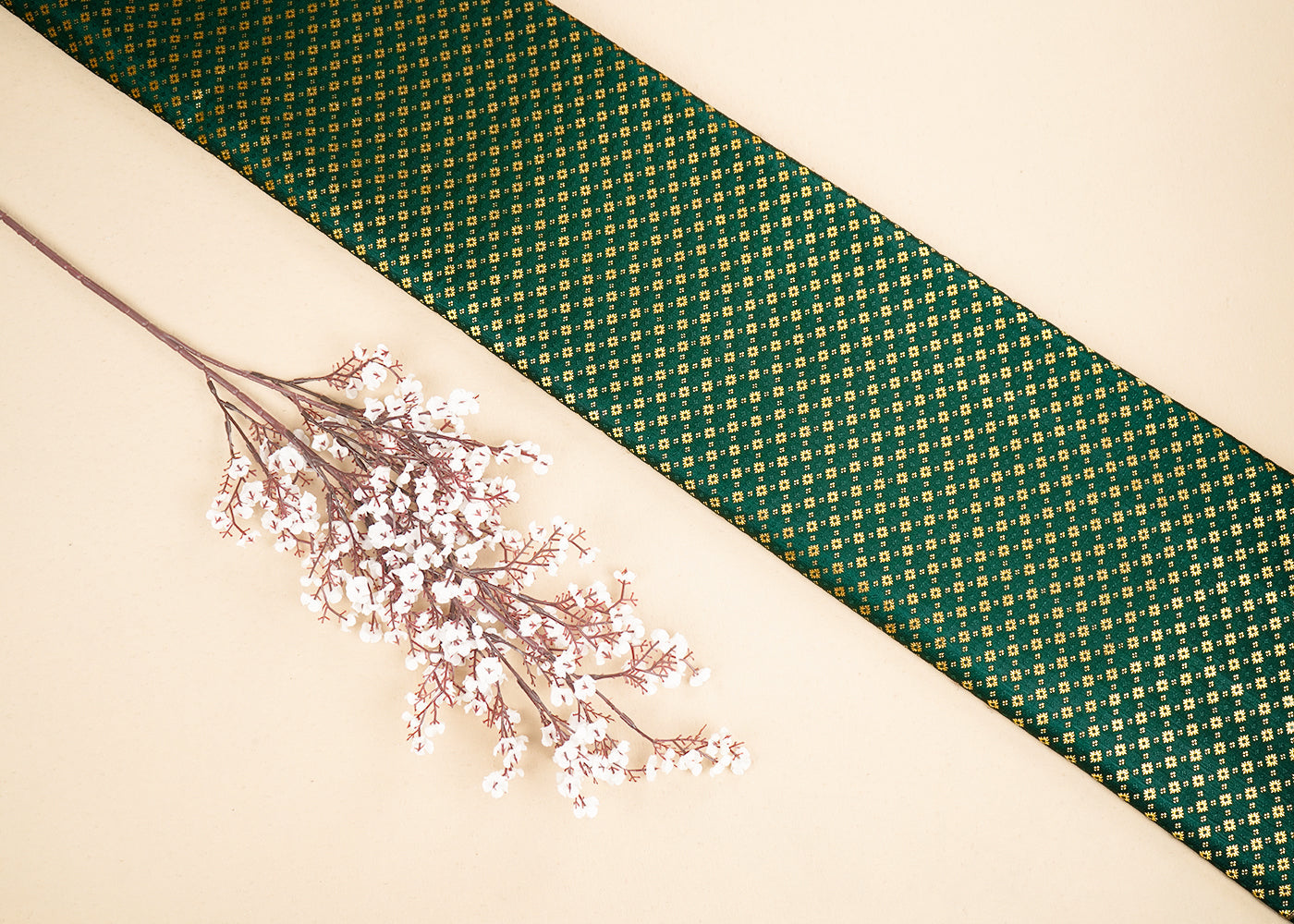 Bottle Green Banarasi Brocade Fabric with Allover Golden Zari Handloom 19786