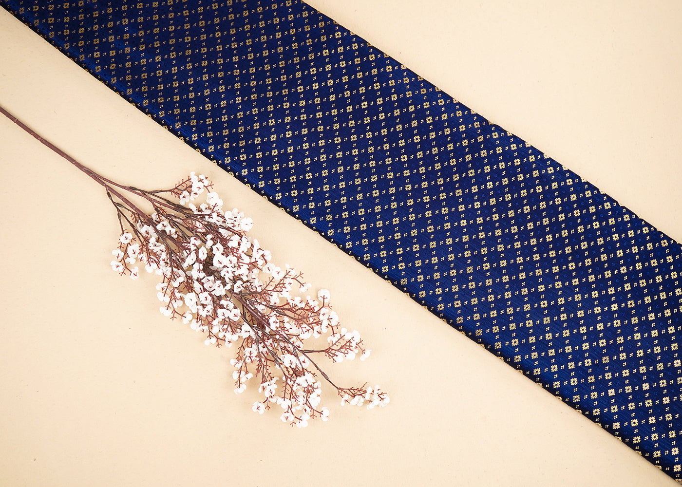 Navy Blue Banarasi Brocade Fabric with Allover Golden Zari Handloom 19787