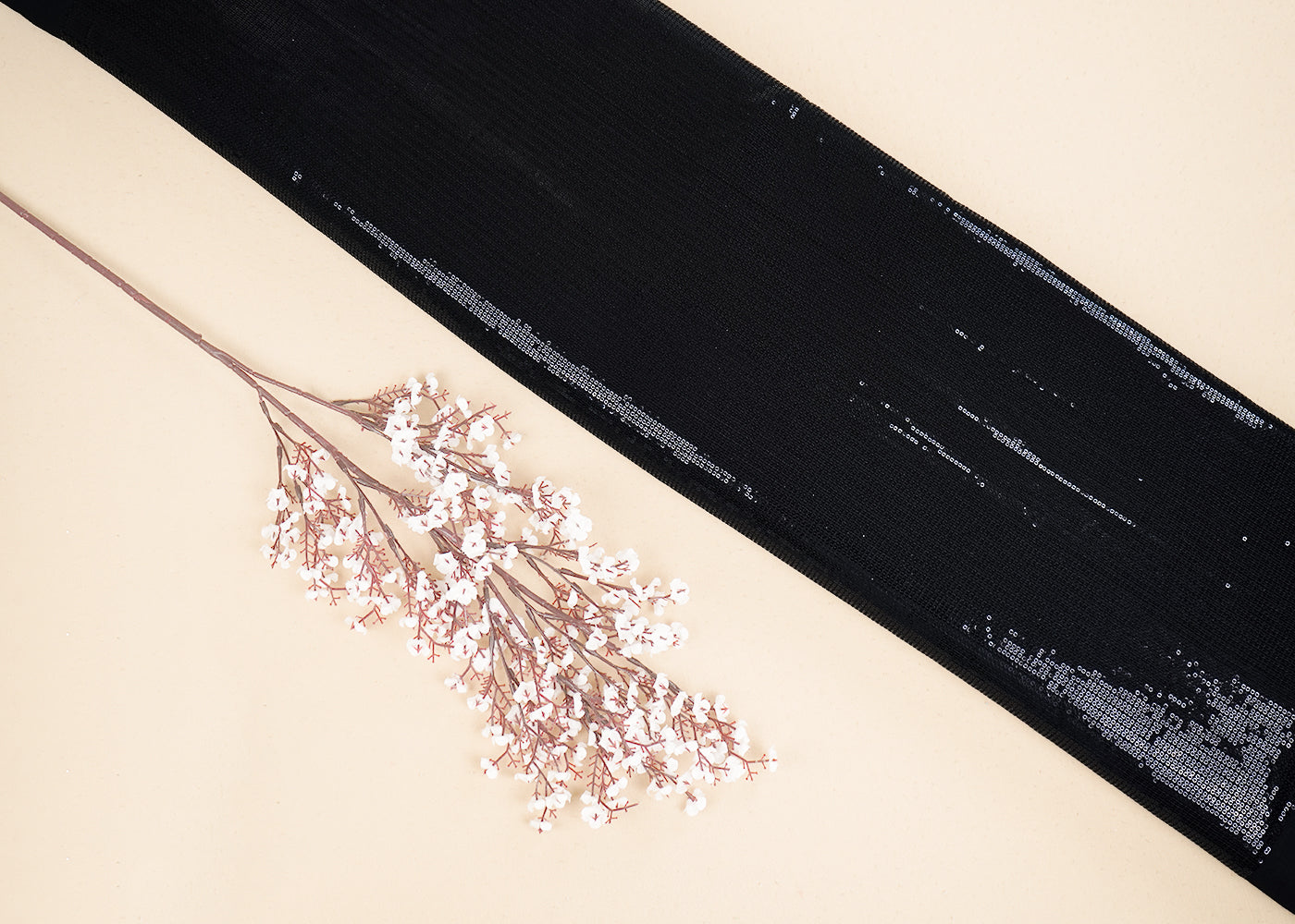 Black Georgette Fabric With All Over Sequins Work 19825