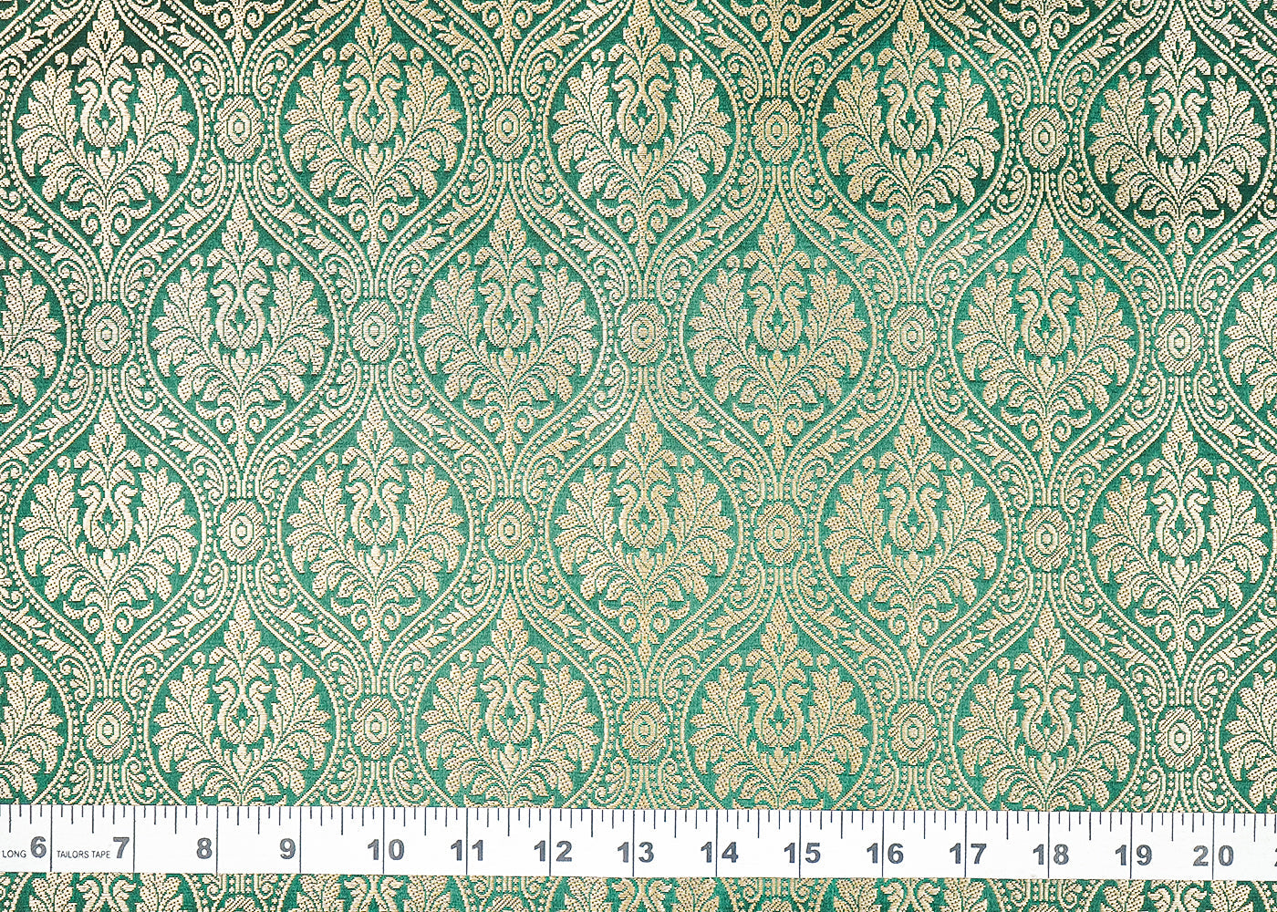 Bottle Green Banarasi Brocade Fabric with Allover Golden Zari Handloom 19846