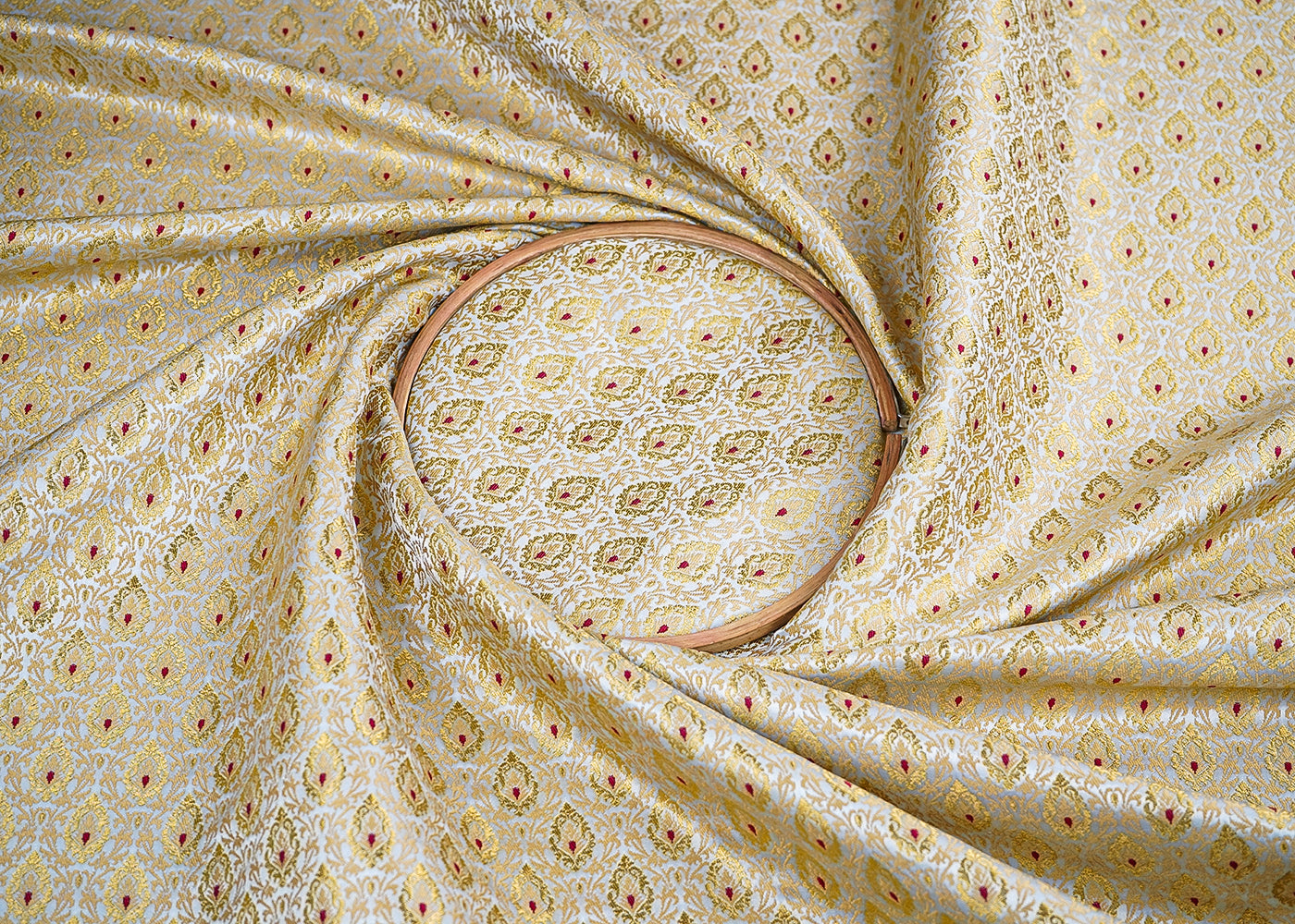 Grey Banarasi Brocade Fabric with Allover Golden Zari Handloom 19850