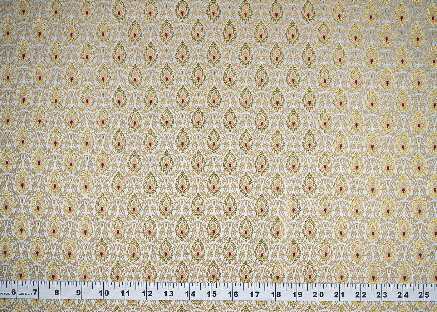 Grey Banarasi Brocade Fabric with Allover Golden Zari Handloom 19850