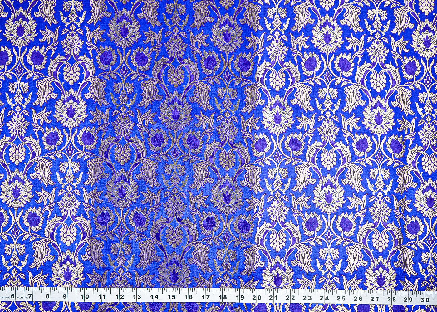 Royal Blue Banarasi Brocade Fabric With All Over Golden Zari Handloom 19864
