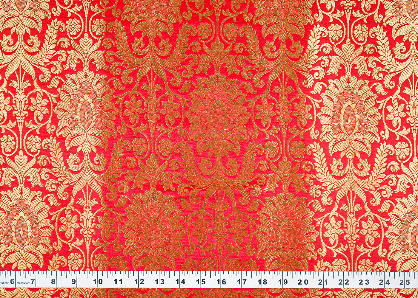 Red Banarasi Brocade Fabric with Allover Golden Zari Handloom 19874