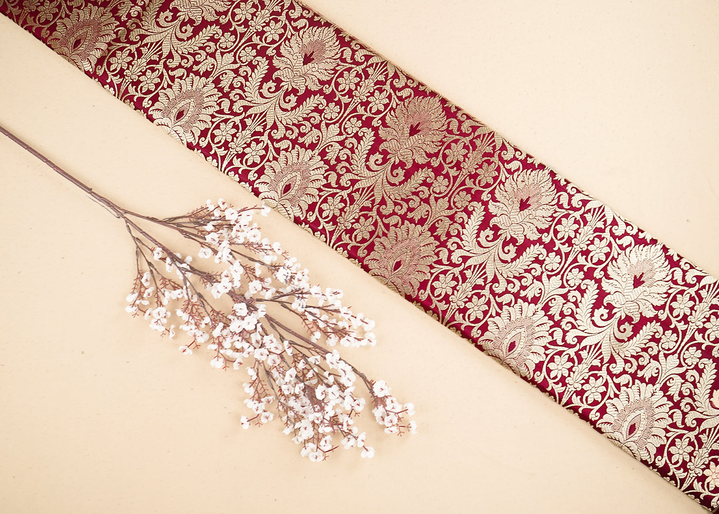 Maroon Banarasi Brocade Fabric with Allover Golden Zari Handloom 19875