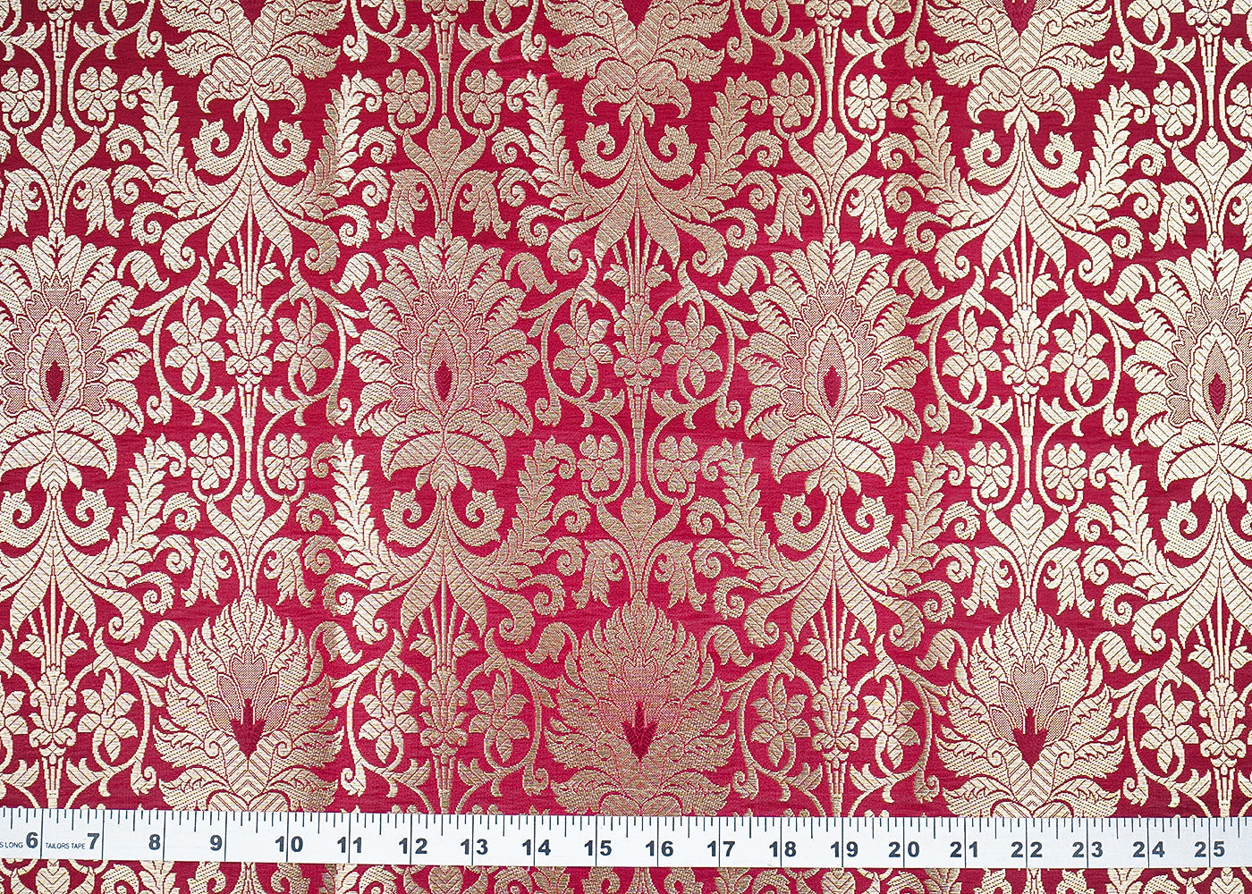 Maroon Banarasi Brocade Fabric with Allover Golden Zari Handloom 19875