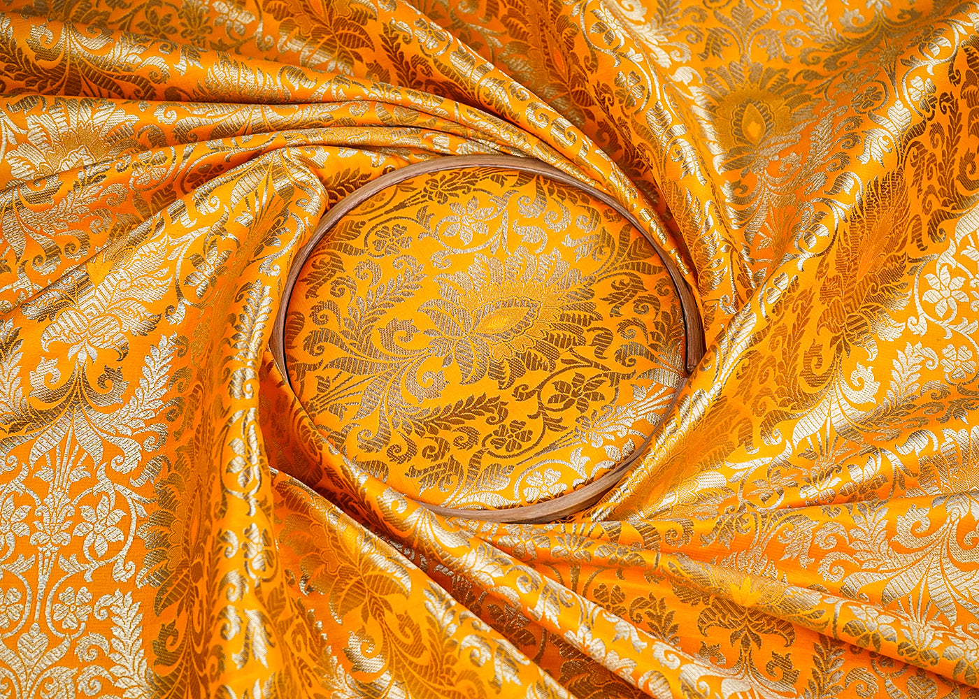 Mustard Banarasi Brocade Fabric with Allover Golden Zari Handloom 19876