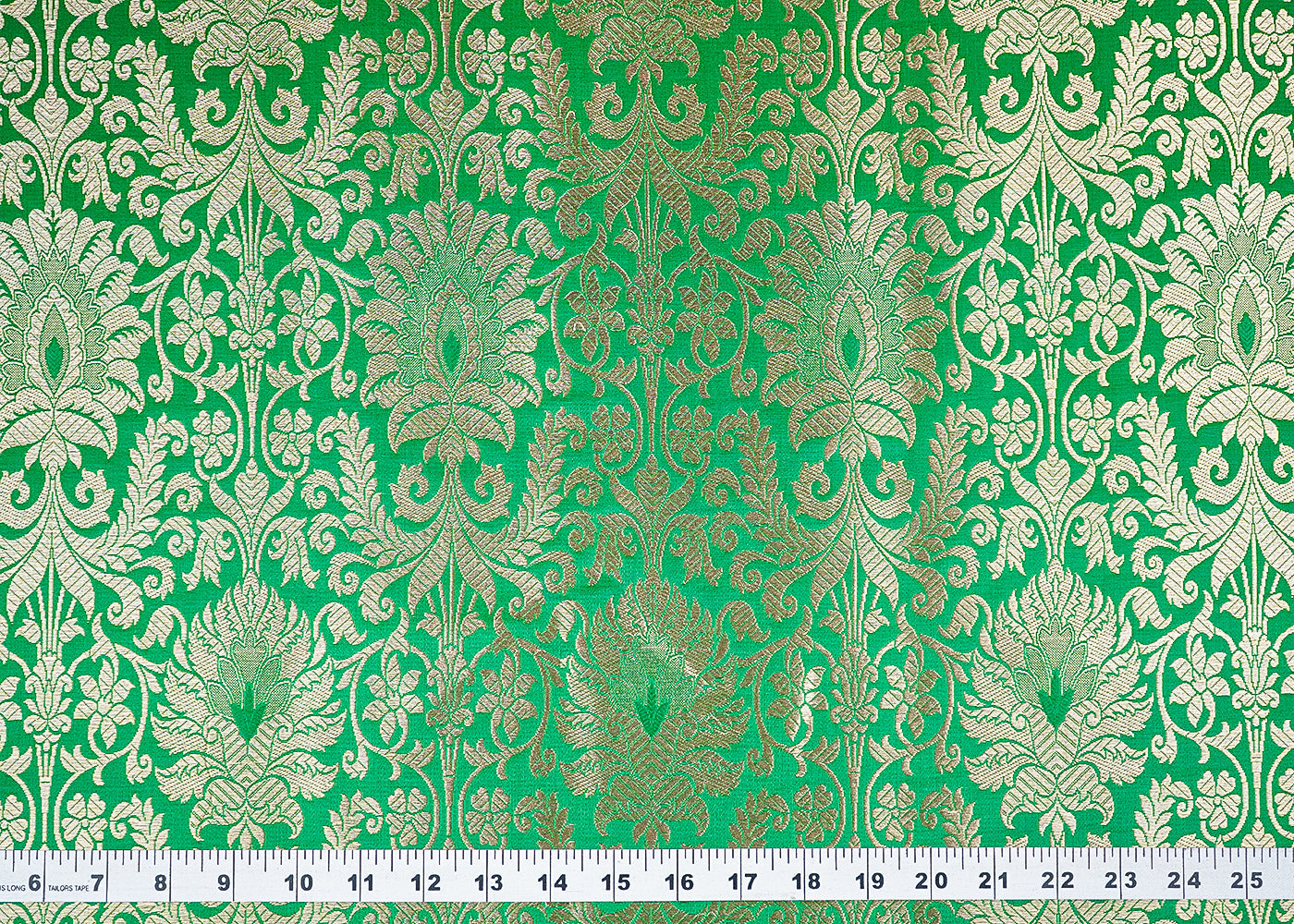 Green Banarasi Brocade Fabric with Allover Golden Zari Handloom 19878-measurement-view