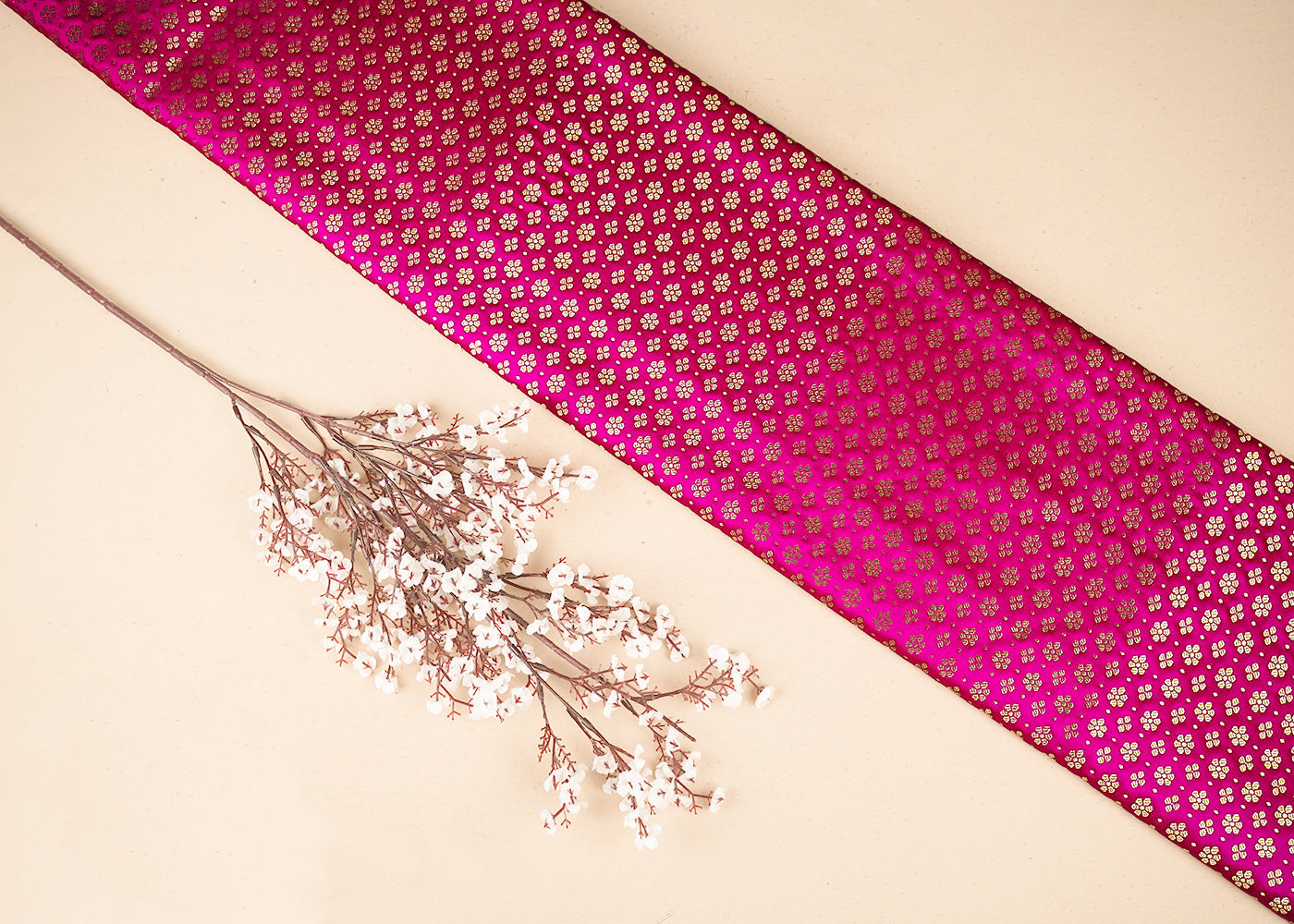 Rani Pink Banarasi Brocade Fabric with Allover Golden Zari Handloom 19887