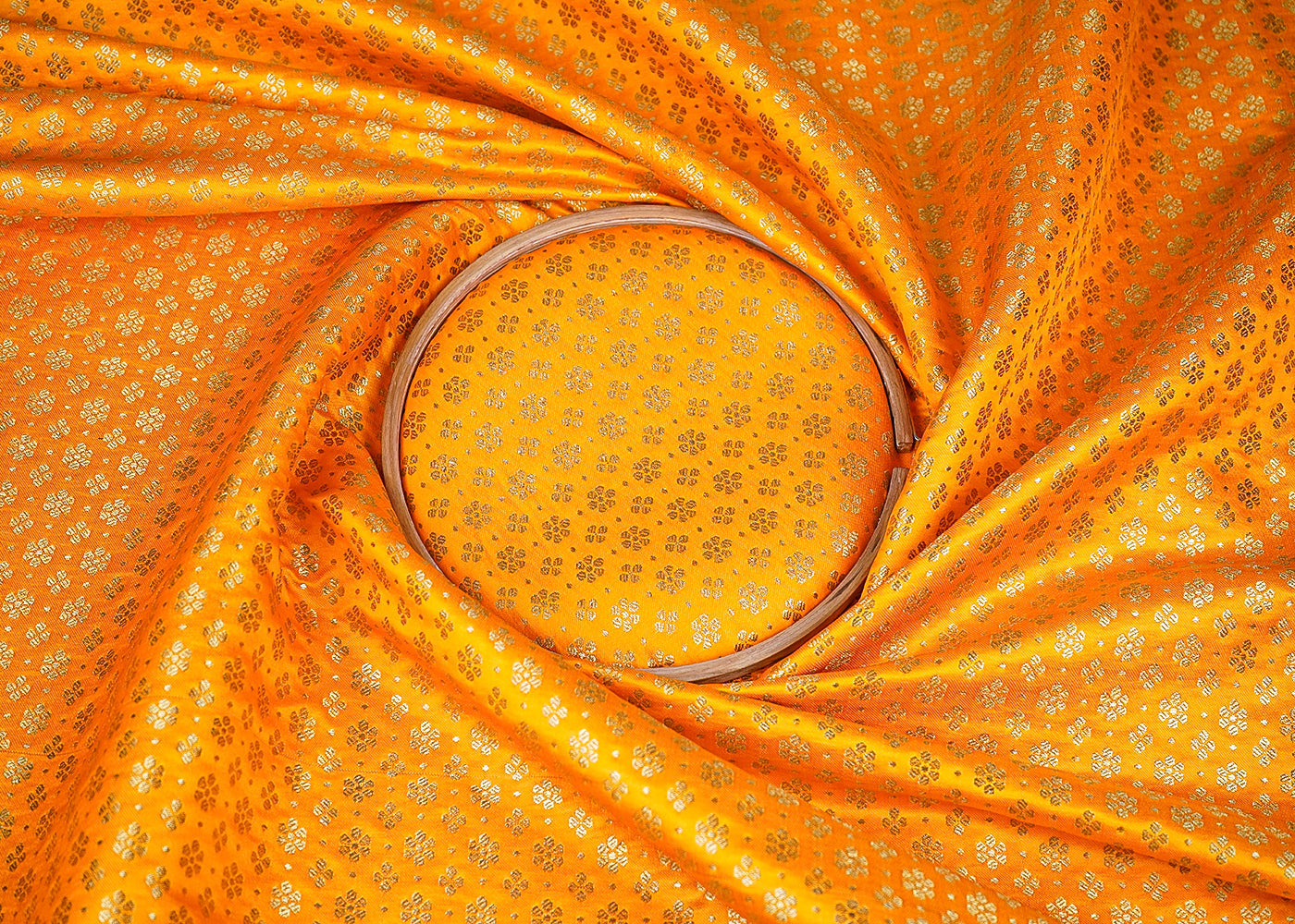Mustard Banarasi Brocade Fabric with Allover Golden Zari Handloom 19888