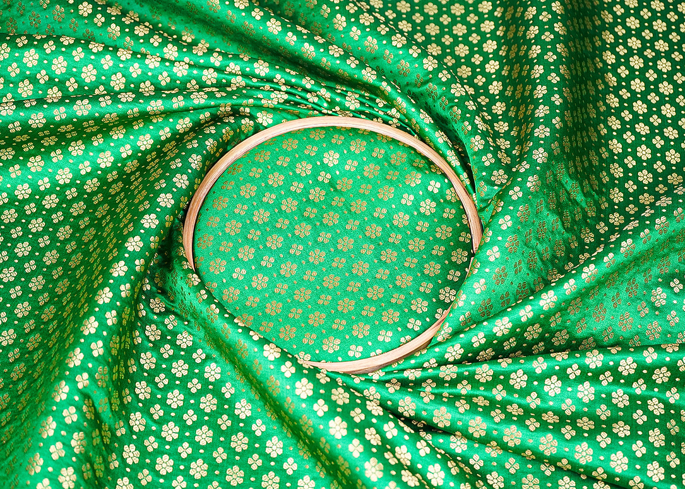 Bottle Green Banarasi Brocade Fabric with Allover Golden Zari Handloom 19890