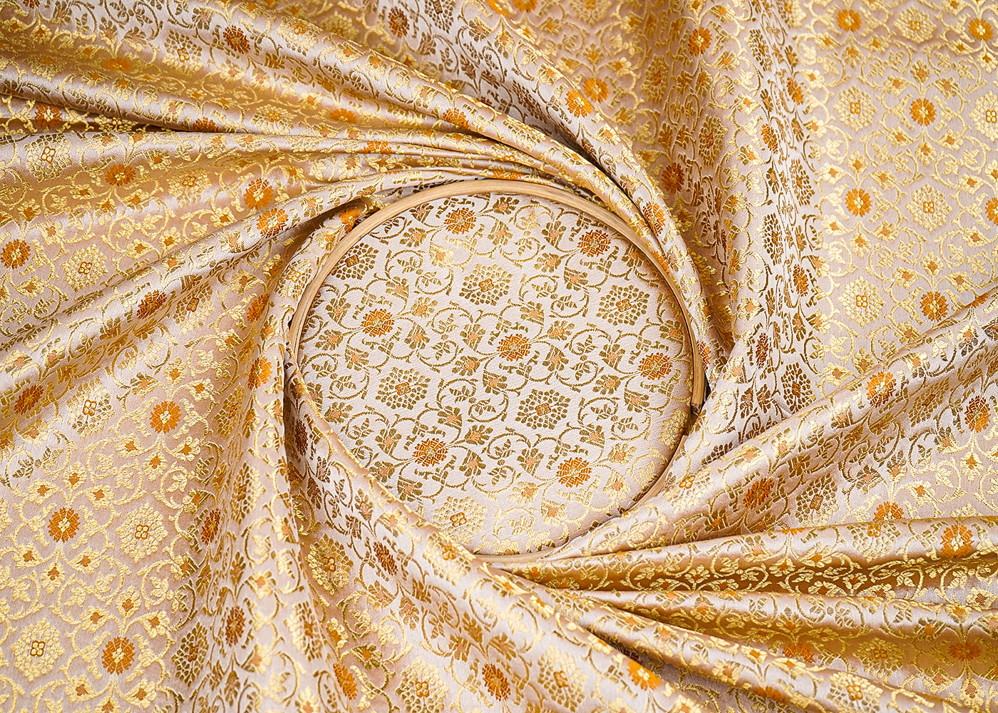 Light Gold Banarasi Brocade Fabric with Allover Golden Zari Handloom 19907