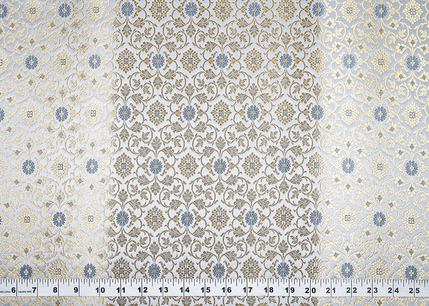 Grey Banarasi Brocade Fabric with Allover Golden Zari Handloom 19910