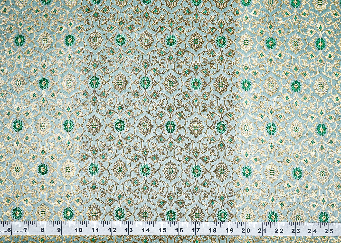 Mint Green Banarasi Brocade Fabric with Allover Golden Zari Handloom 19912