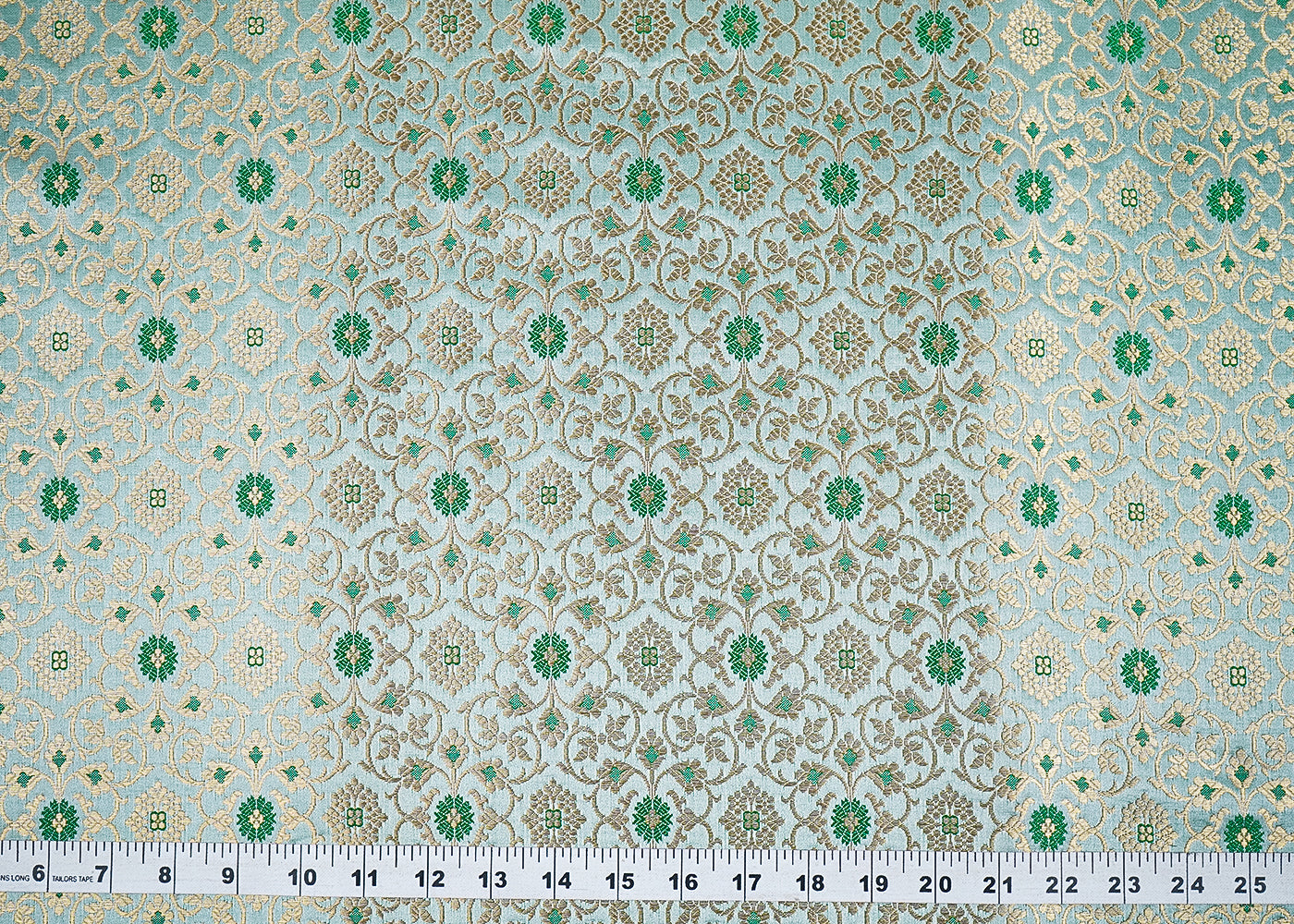 Sea Green Banarasi Brocade Fabric with Allover Golden Zari Handloom 19914