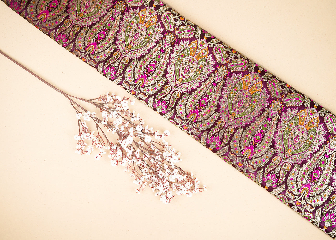 Wine Pure Banarasi Brocade Fabric with Allover Golden Zari Handloom 19919