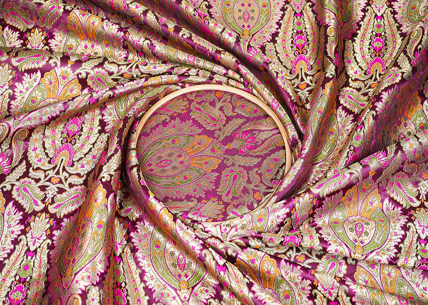 Wine Pure Banarasi Brocade Fabric with Allover Golden Zari Handloom 19919